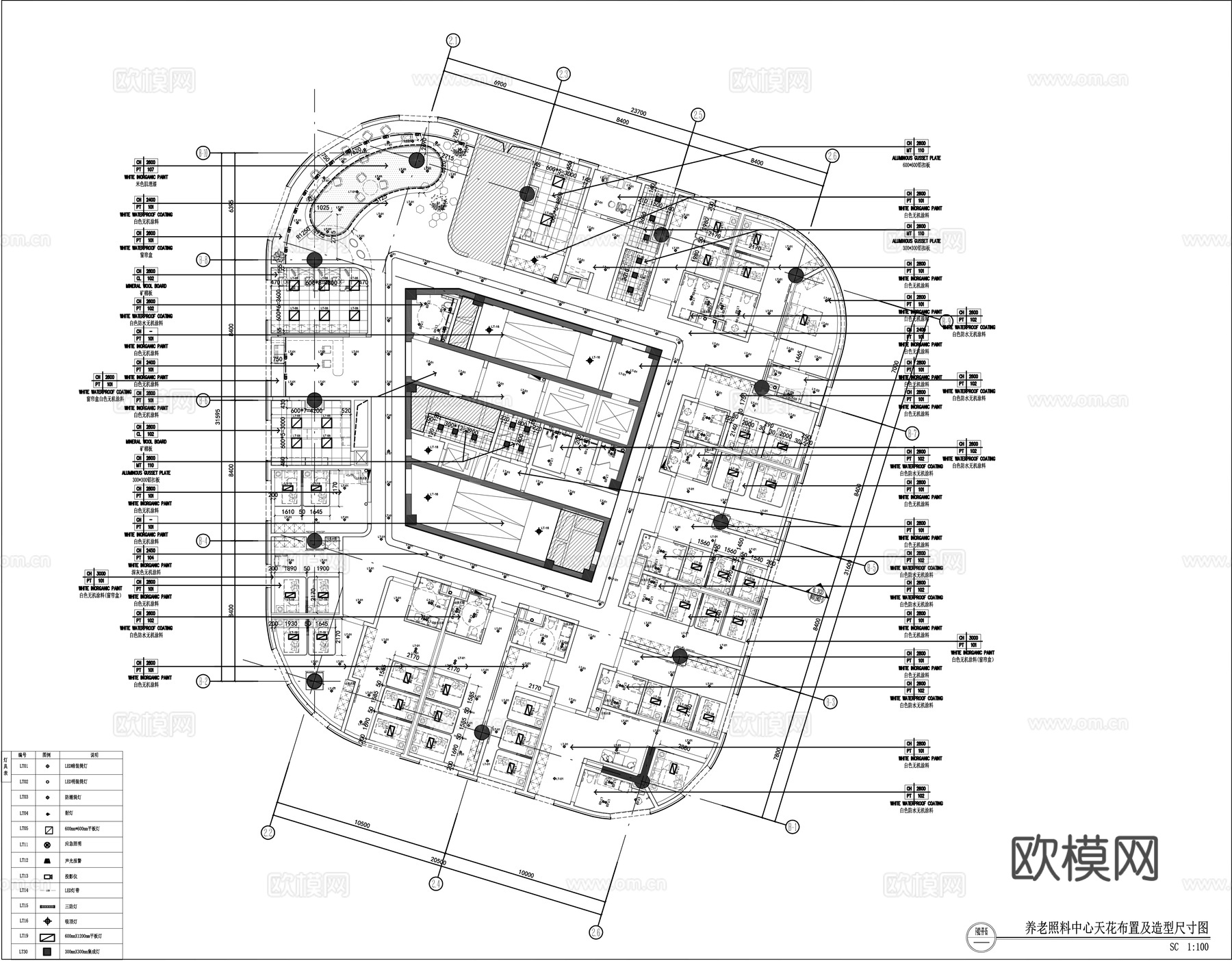 养老中心平面施工图cad施工图