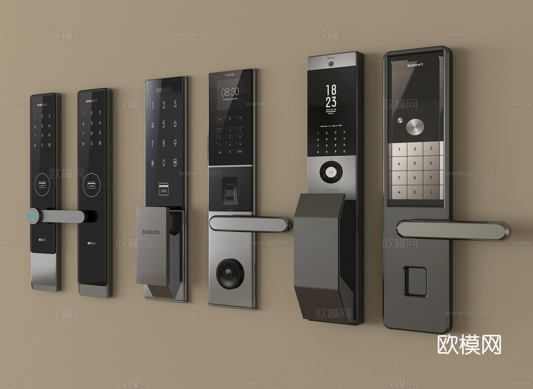 现代密码锁 指纹锁 智能门锁su模型