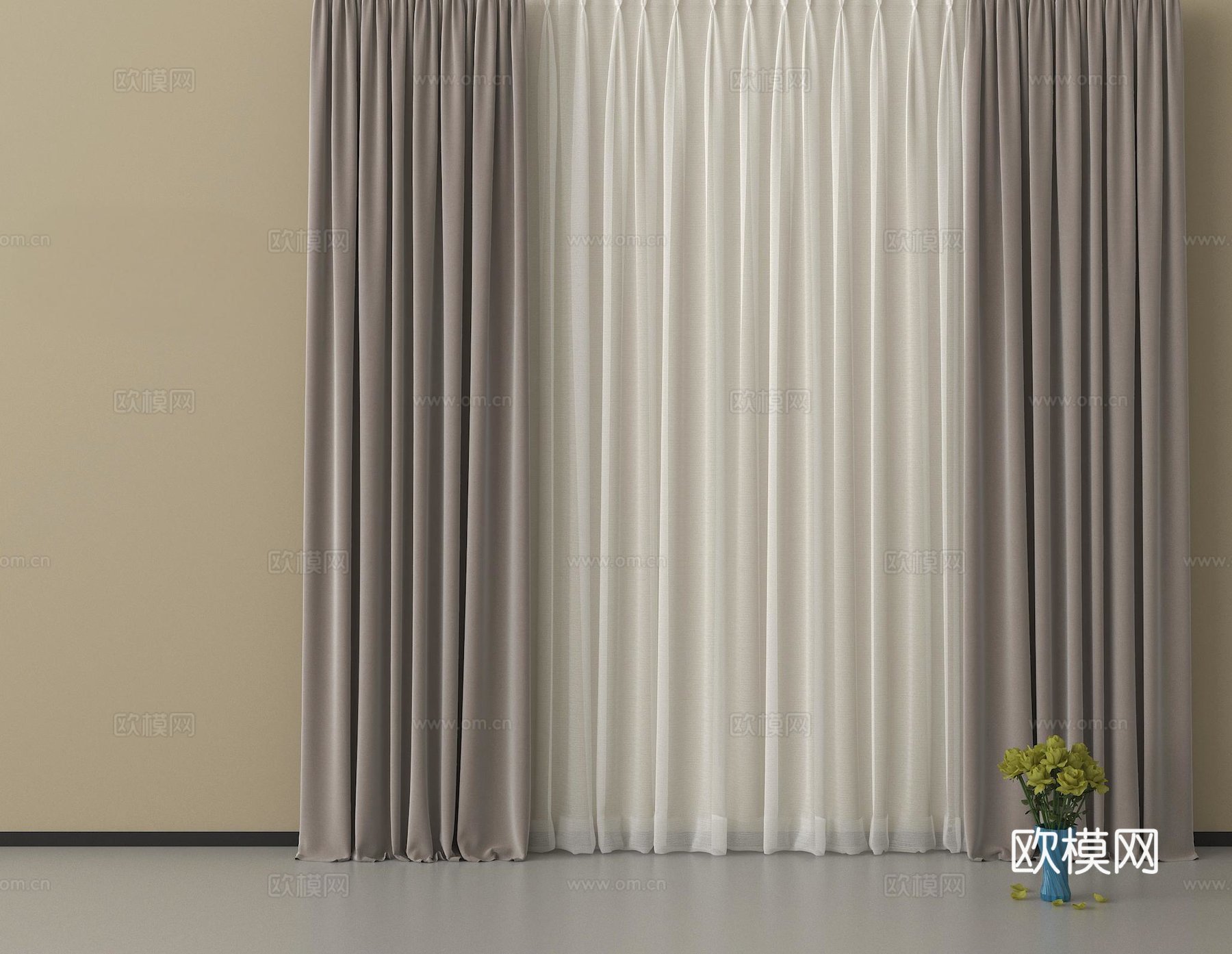 现代窗帘 纱帘 布帘 褶帘su模型