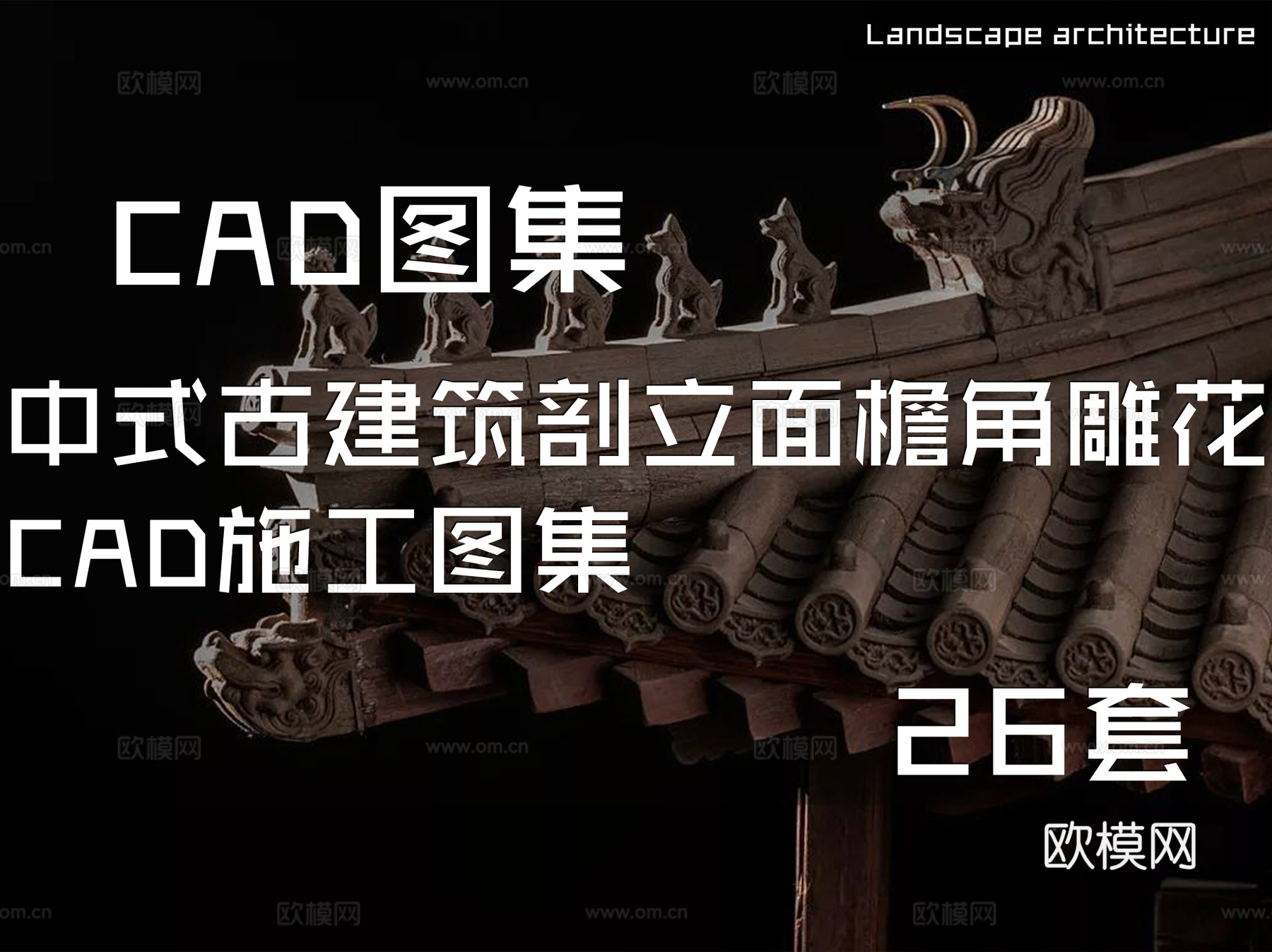 中式古建筑剖立面檐角雕花CAD施工图集 26套cad施工图