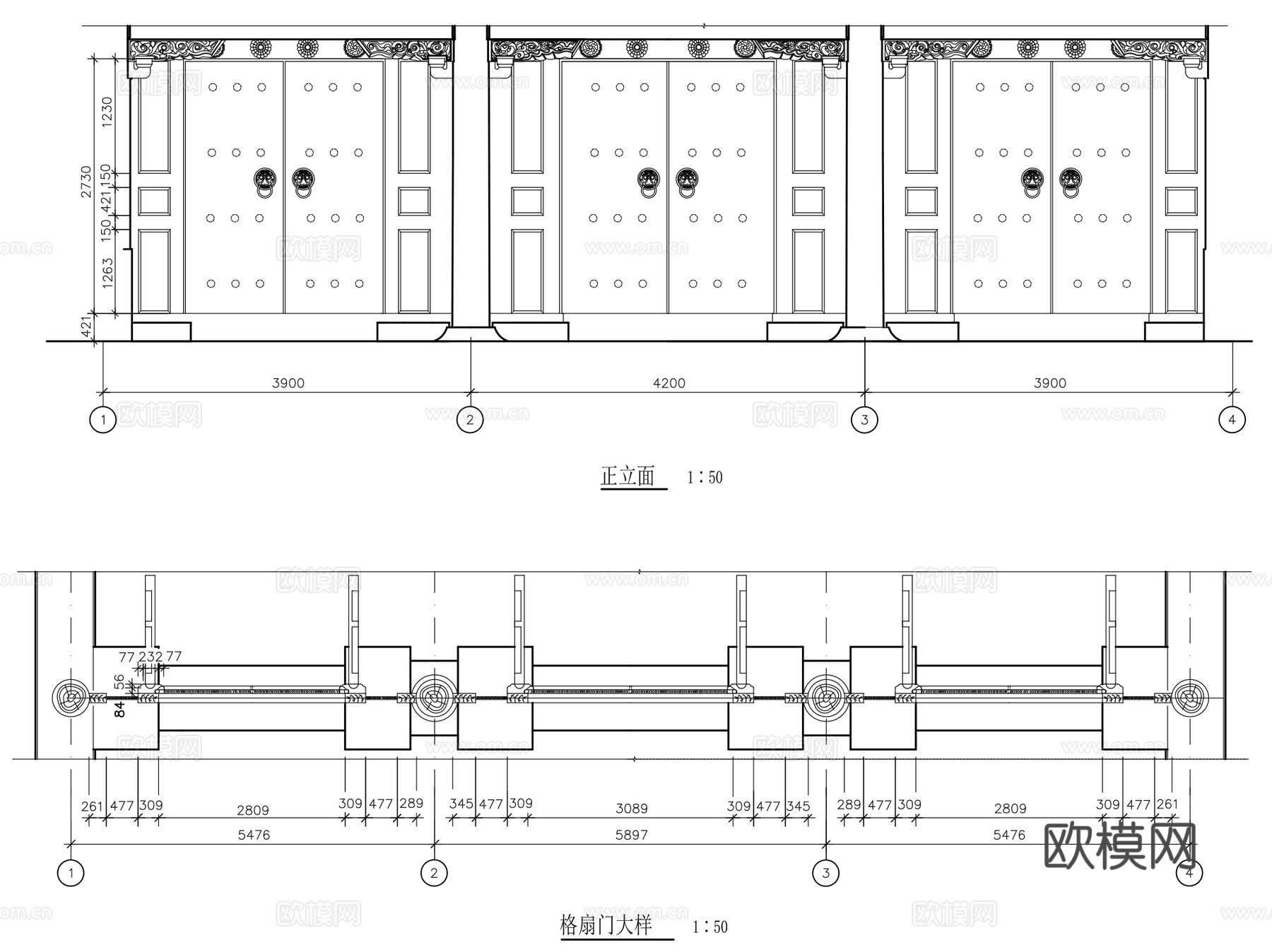 中式古建筑剖立面檐角雕花CAD施工图集 26套cad施工图
