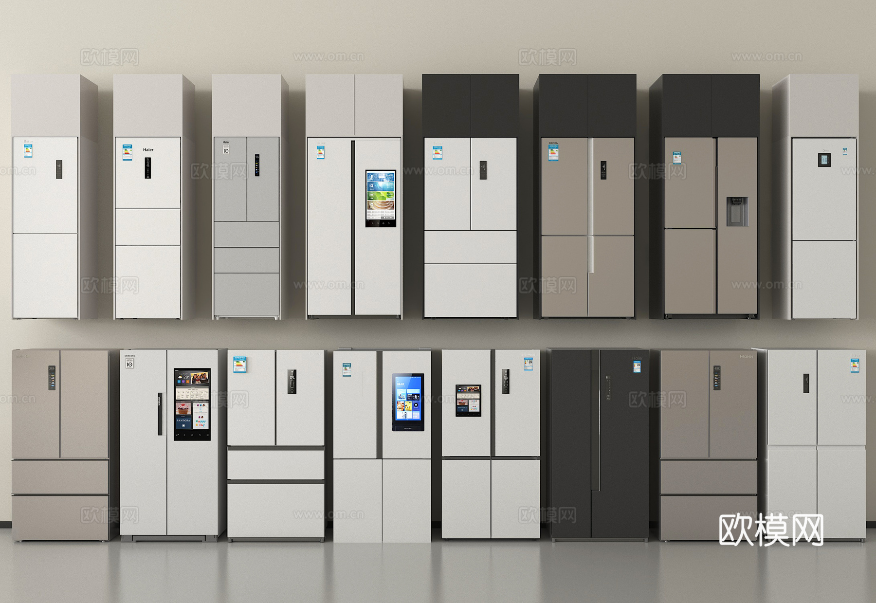 现代冰箱组合 双开冰箱 四门冰箱3d模型下载