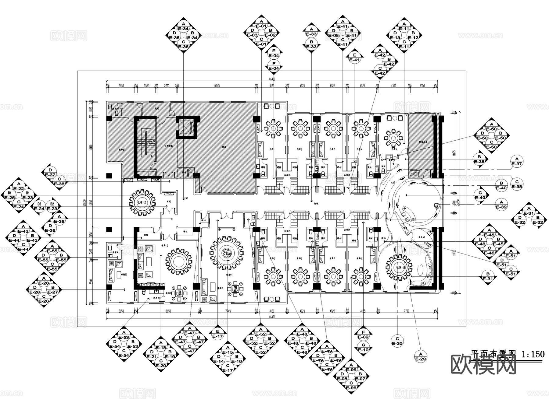 深圳中式上梅林餐厅室内工装CAD施工图整套cad施工图