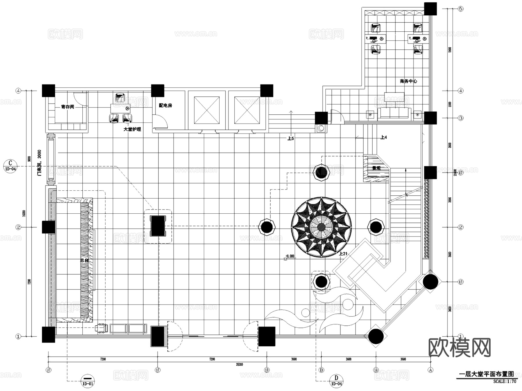 福清卓越酒店大堂及餐厅室内工装CAD施工图cad施工图