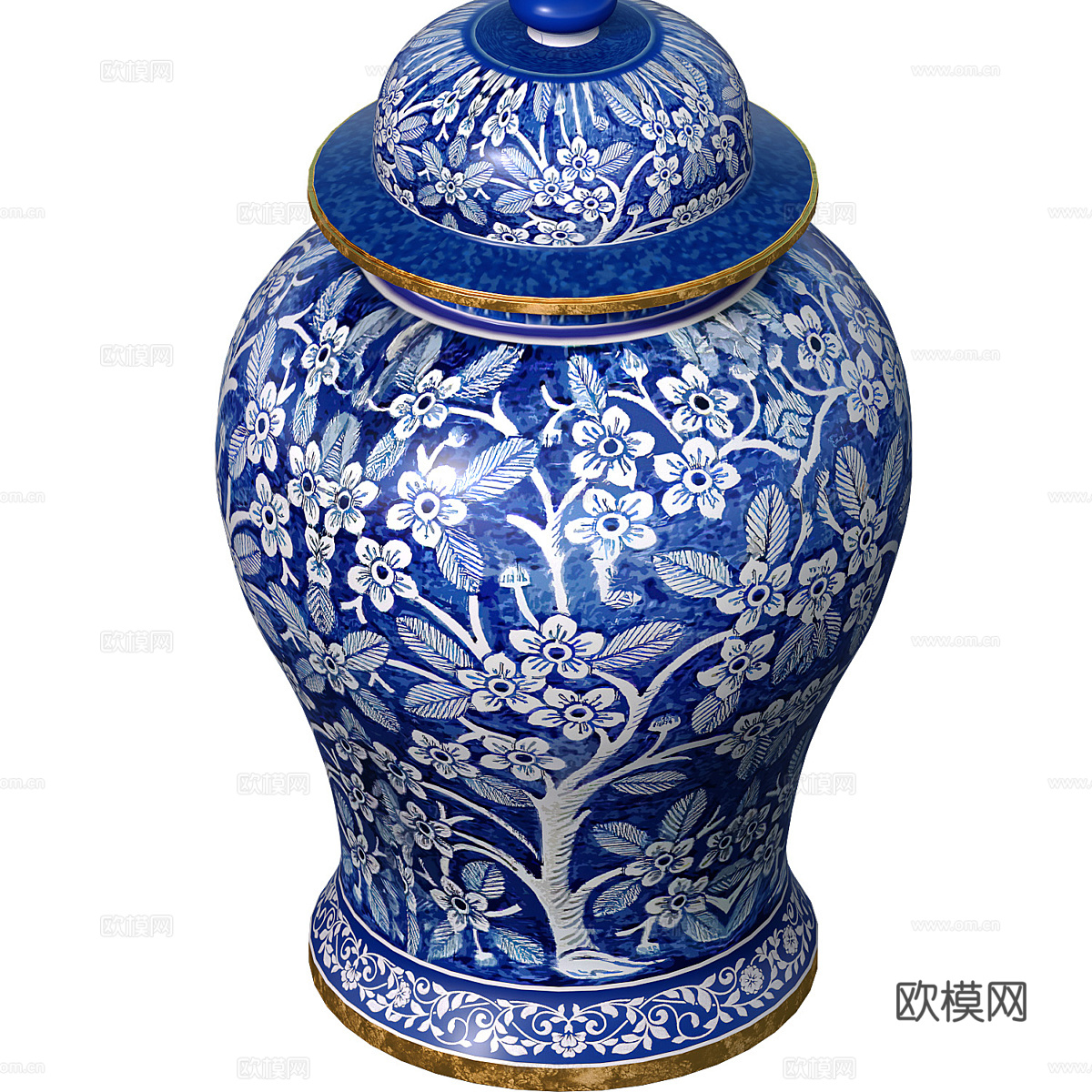 中式青花瓷瓷器 花瓶3d模型下载（渲染图2）