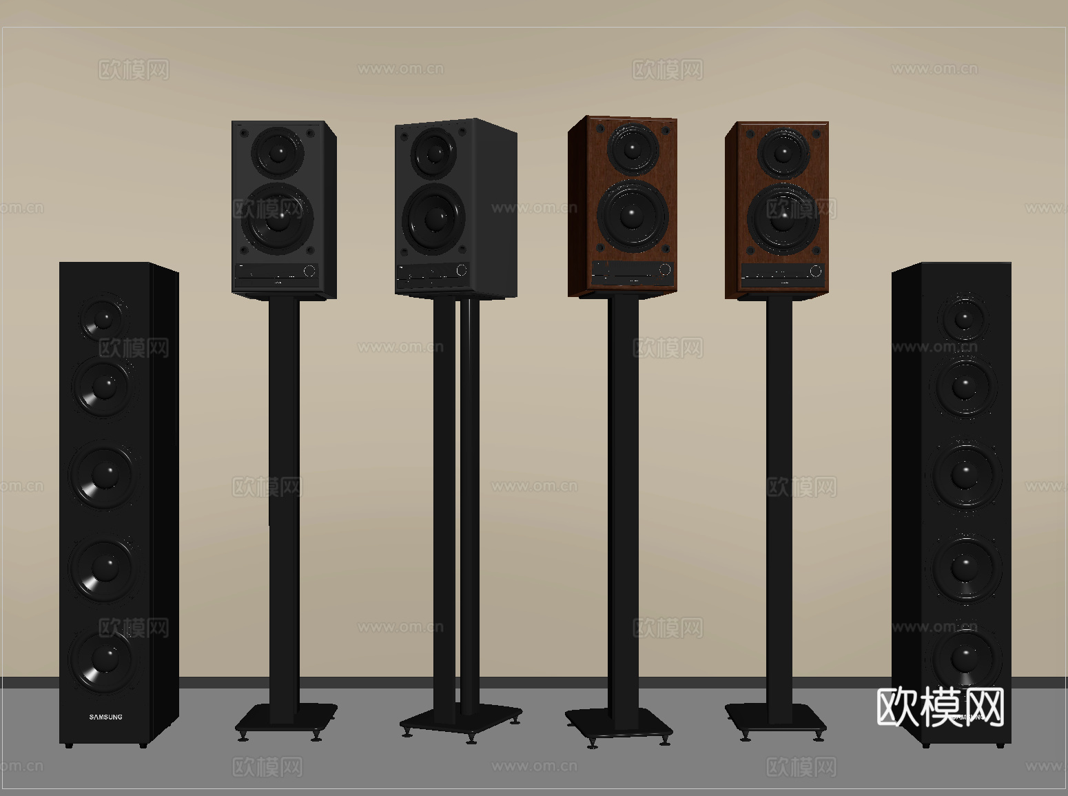 现代音响 音响组合 立式音响 蓝牙音箱 低音炮su模型