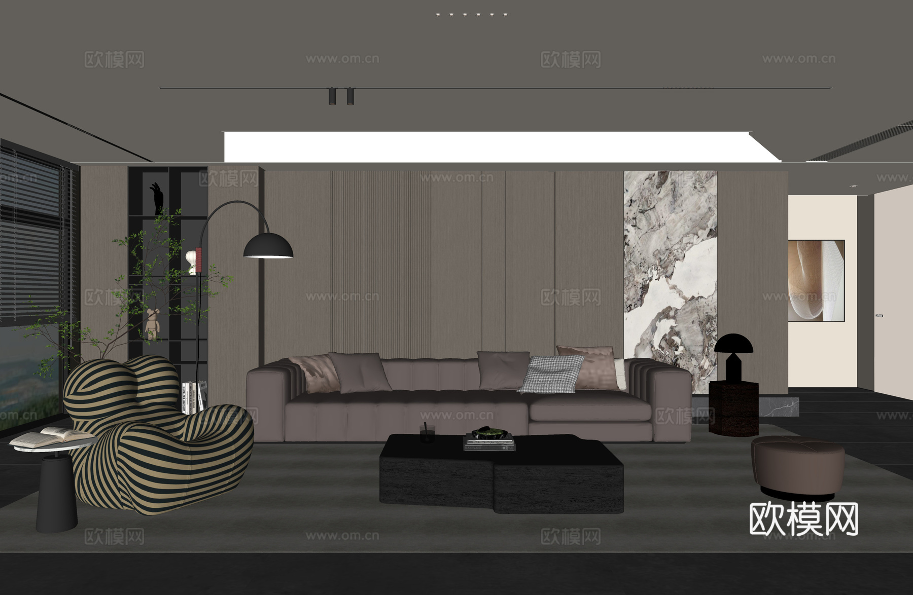 意式客厅 现代客厅 沙发茶几组合 休闲椅 沙发背景su模型