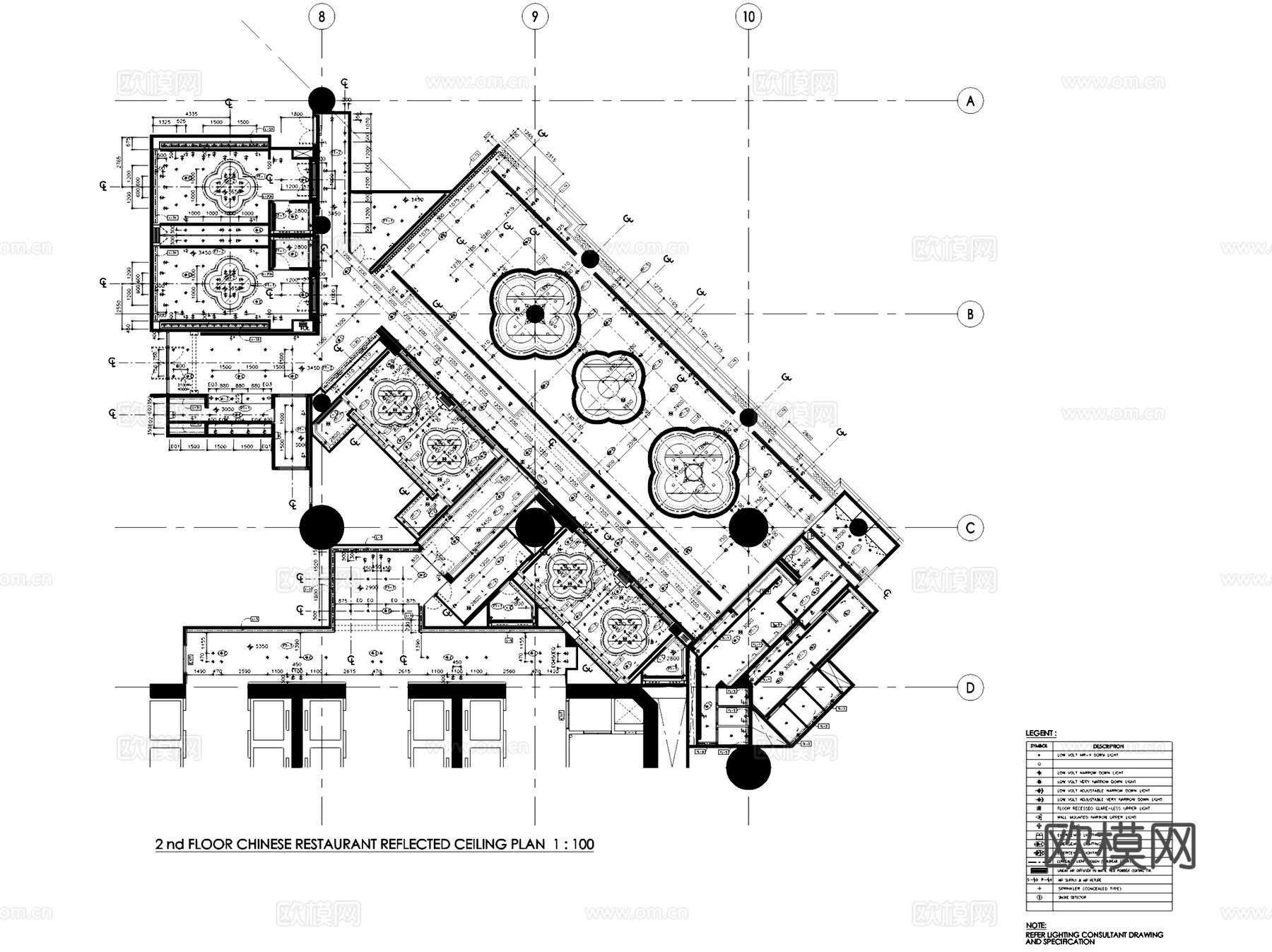 澳门五星级酒店中餐厅室内工装CAD施工图整套cad施工图