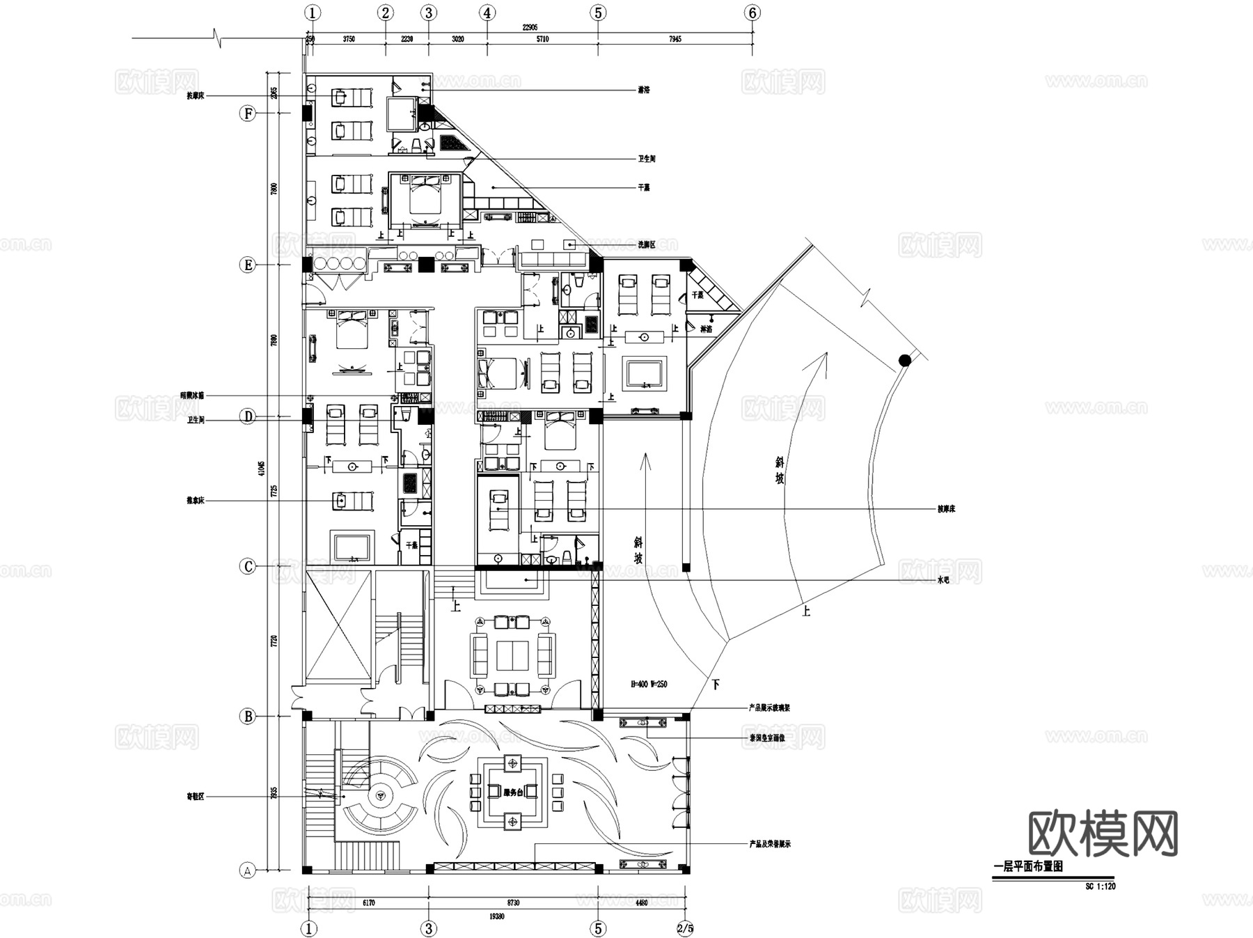 福州铭濠泰式SPA会所室内工装CAD施工图cad施工图