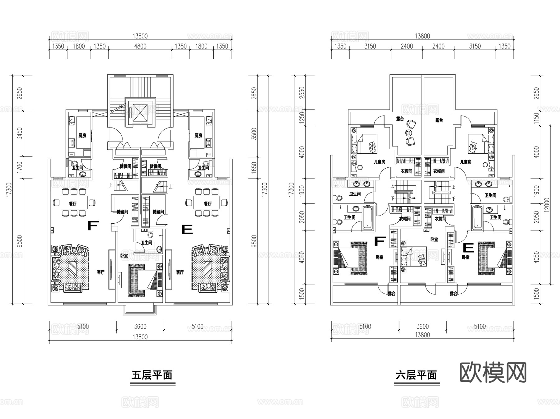 住宅建筑套型标准化户型图CAD施工图整合 45套cad施工图