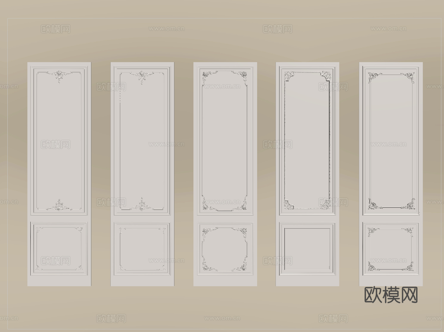 法式石膏线 背景板 护墙板su模型