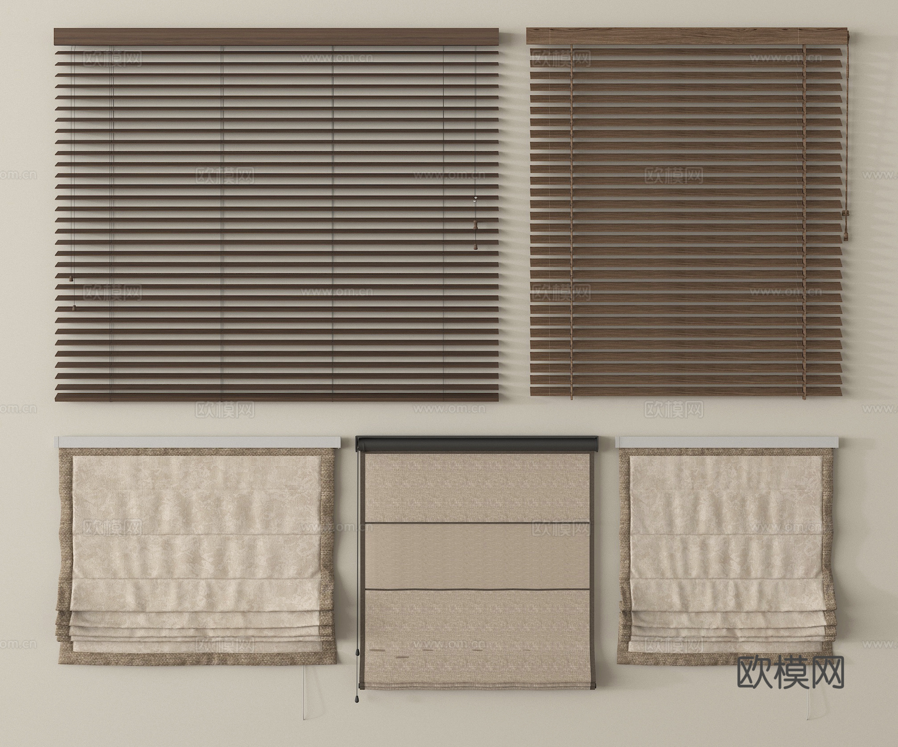 新中式百叶帘 卷帘 布帘su模型