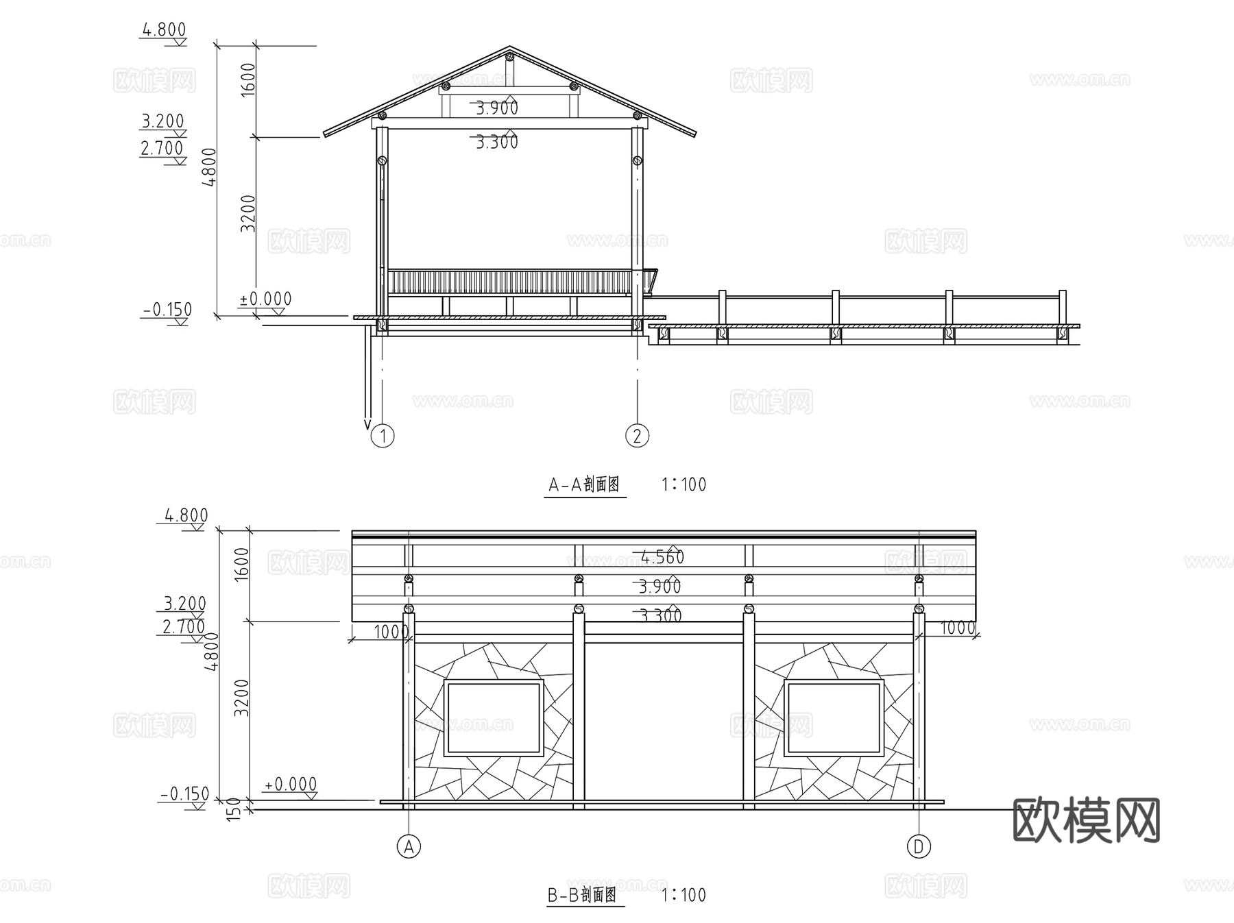 中式园林景观古建水榭CAD施工图集 3套cad施工图
