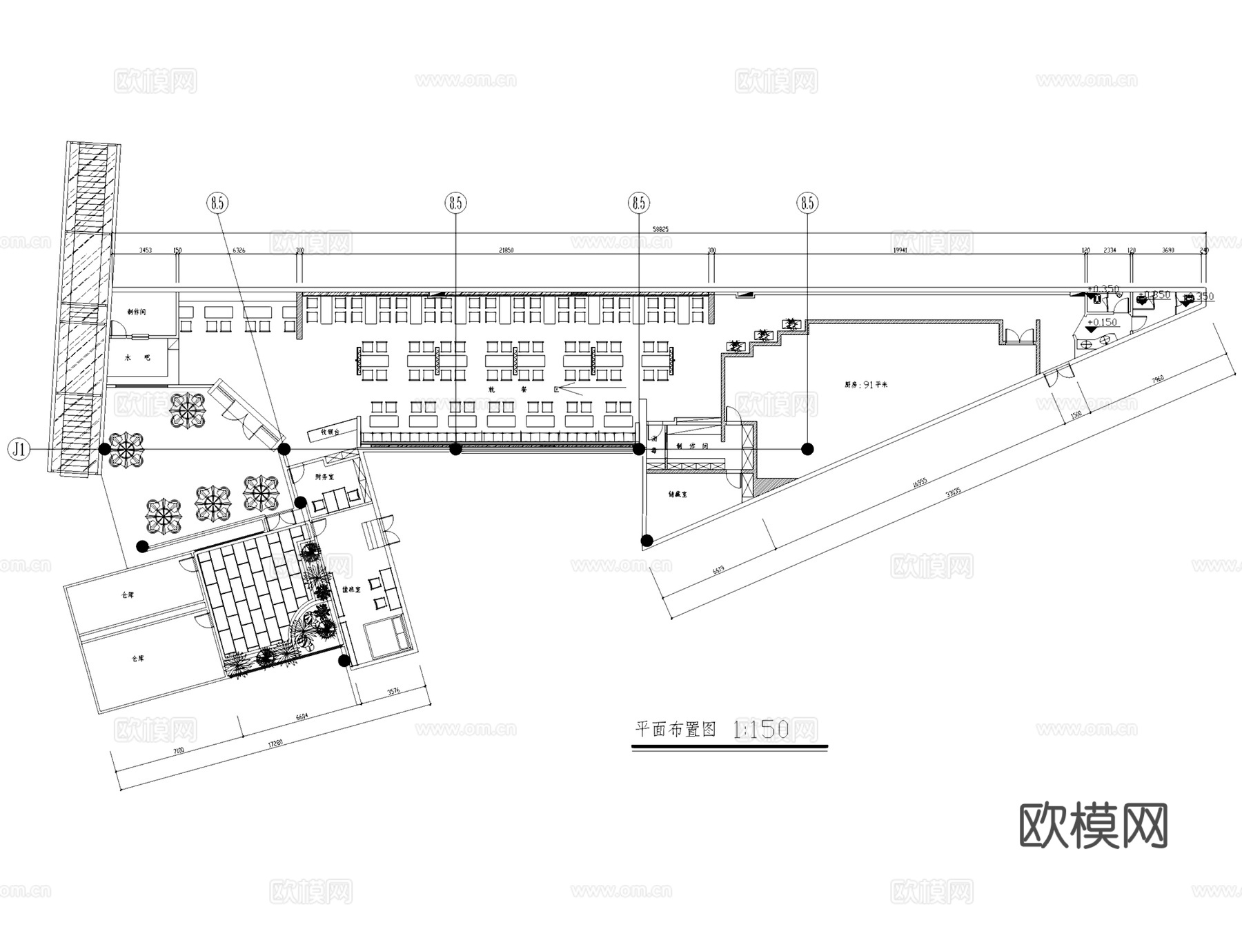 杭州百欣丰盛面家面馆餐厅室内工装CAD施工图cad施工图