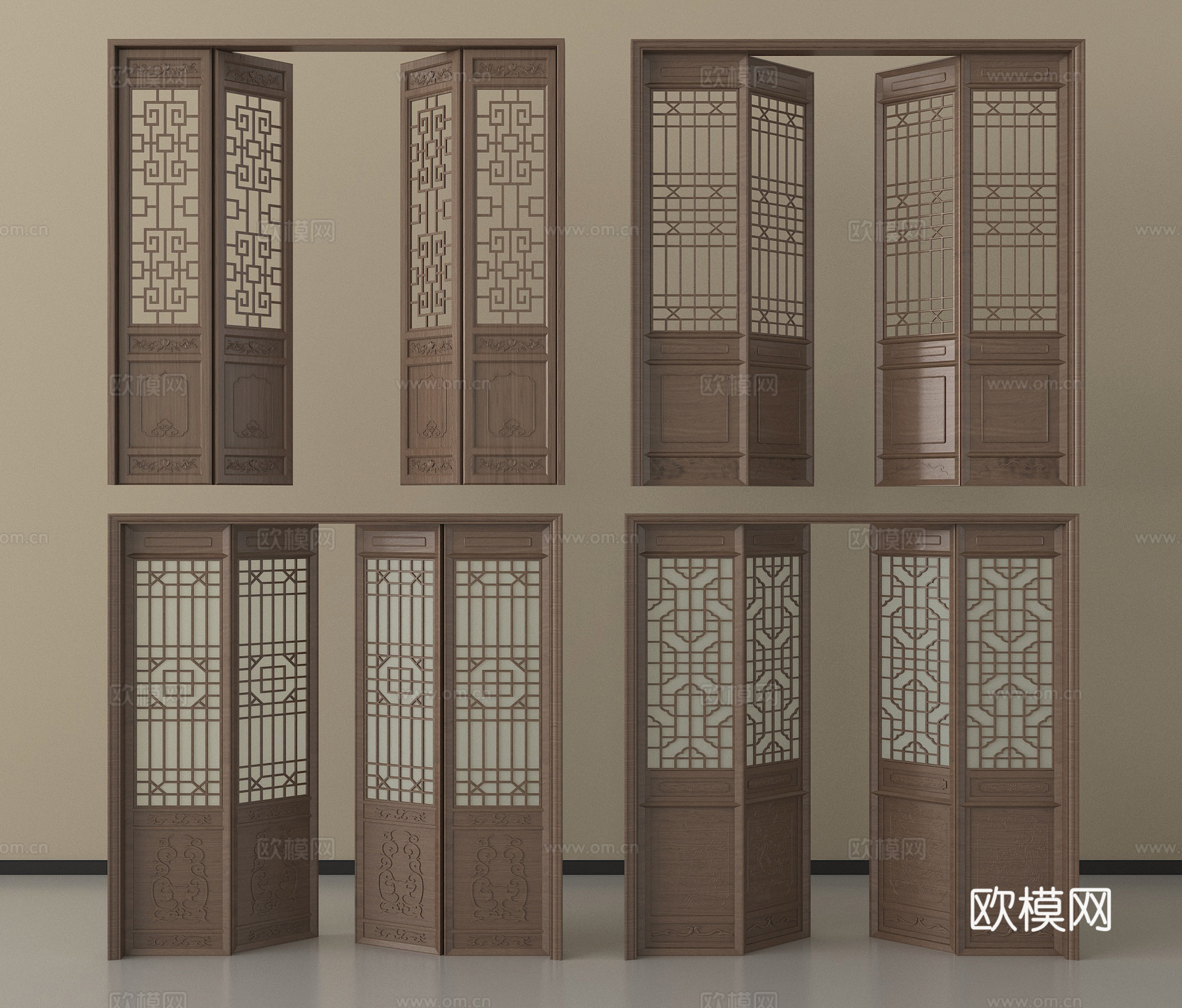 中式门窗 古建门 花格门 仿古木门 实木花格 雕花门 镂空花su模型