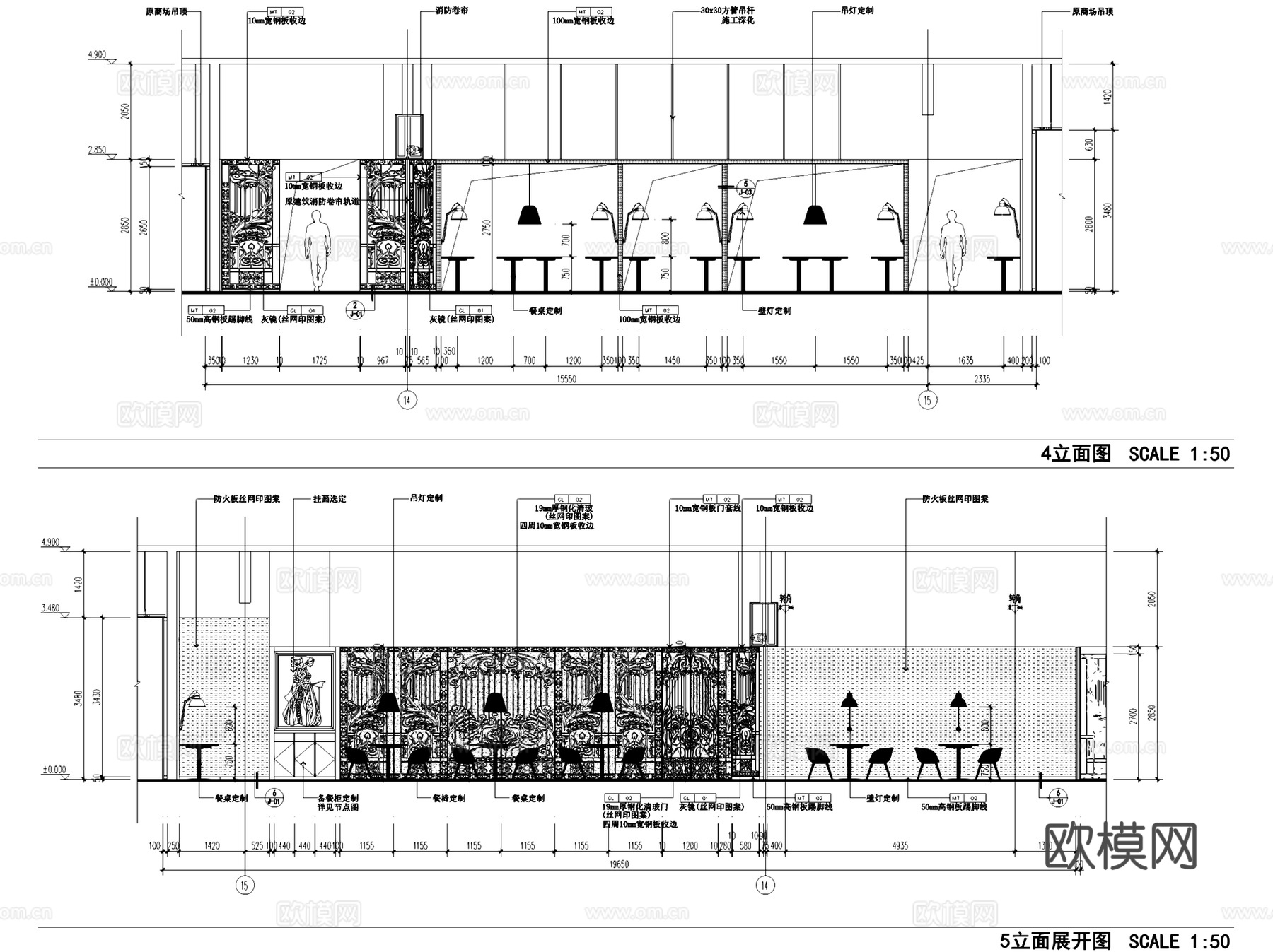 鹅夫人莘庄仲盛店餐厅室内工装CAD施工图整套cad施工图