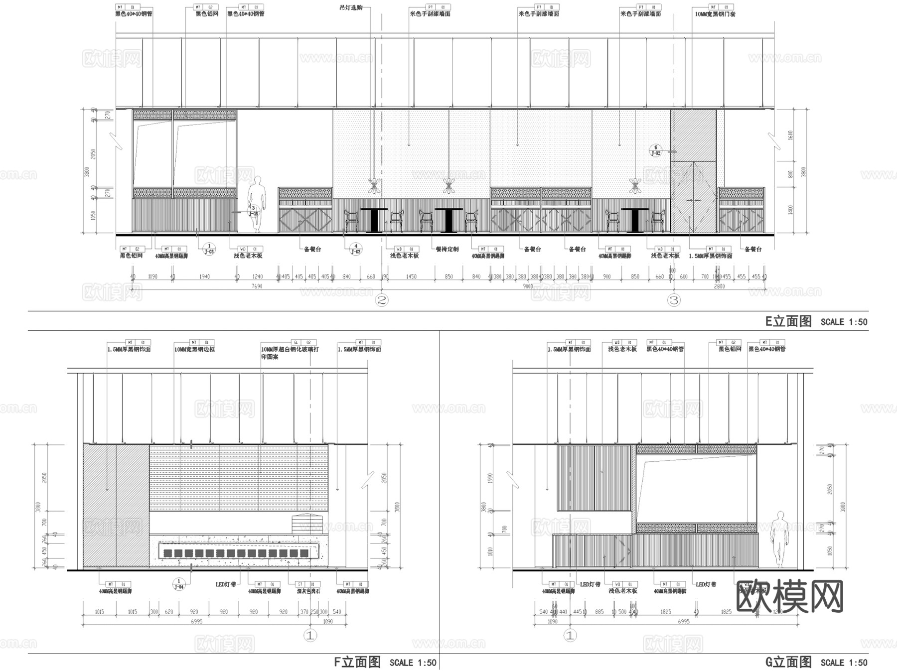 金牌外婆家长宁来福士店室内工装CAD施工图整套cad施工图