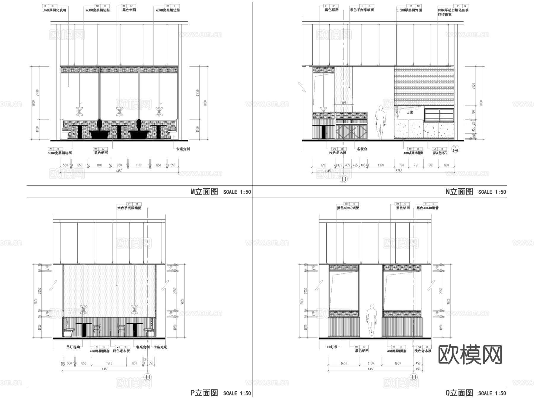 金牌外婆家长宁来福士店室内工装CAD施工图整套cad施工图