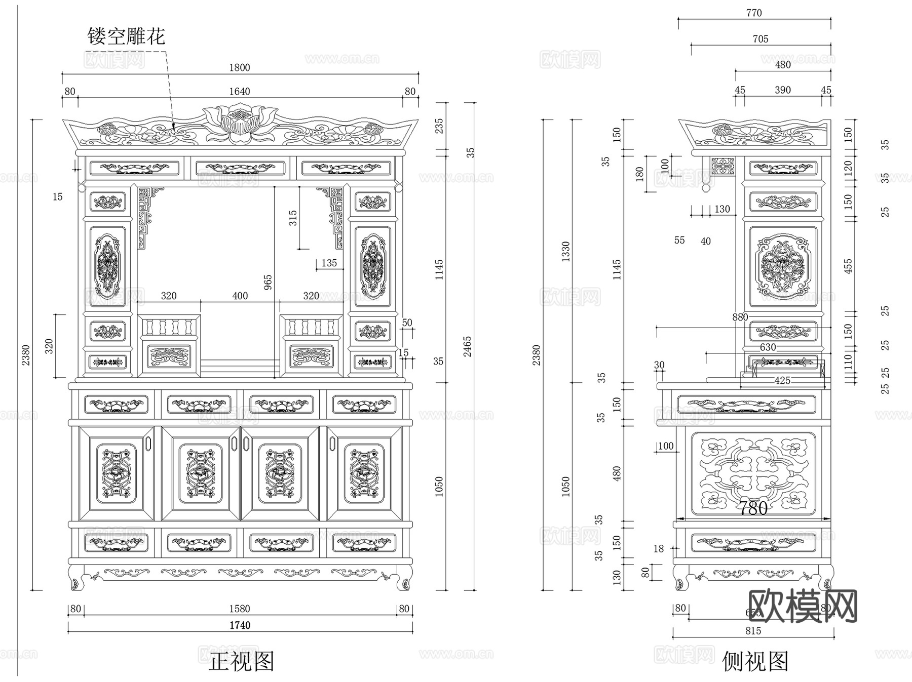 中式雕花佛龛柜神台供桌CAD施工图集 5套cad施工图