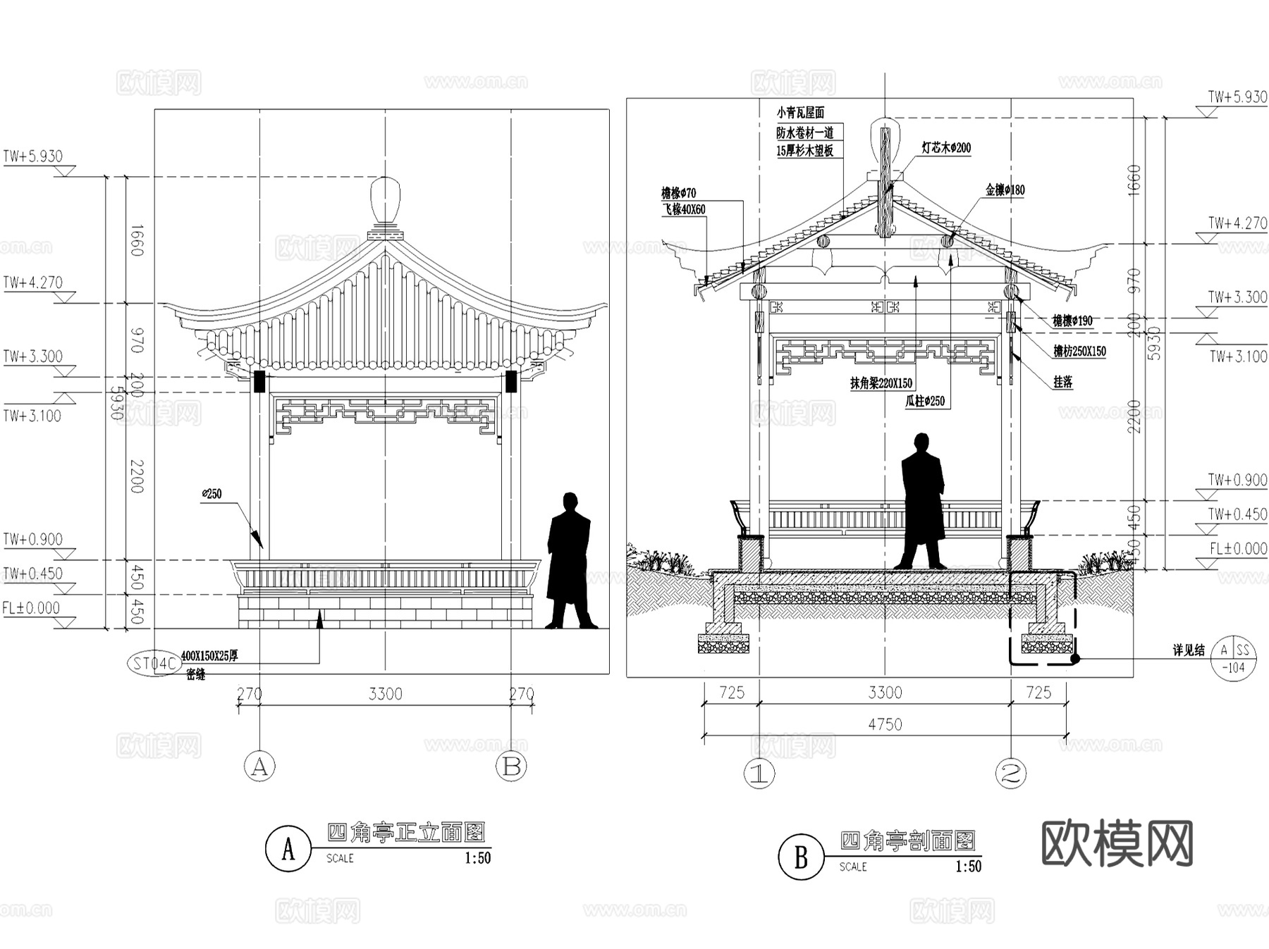 中式及欧式园林休闲景观亭CAD施工图集 33套cad施工图