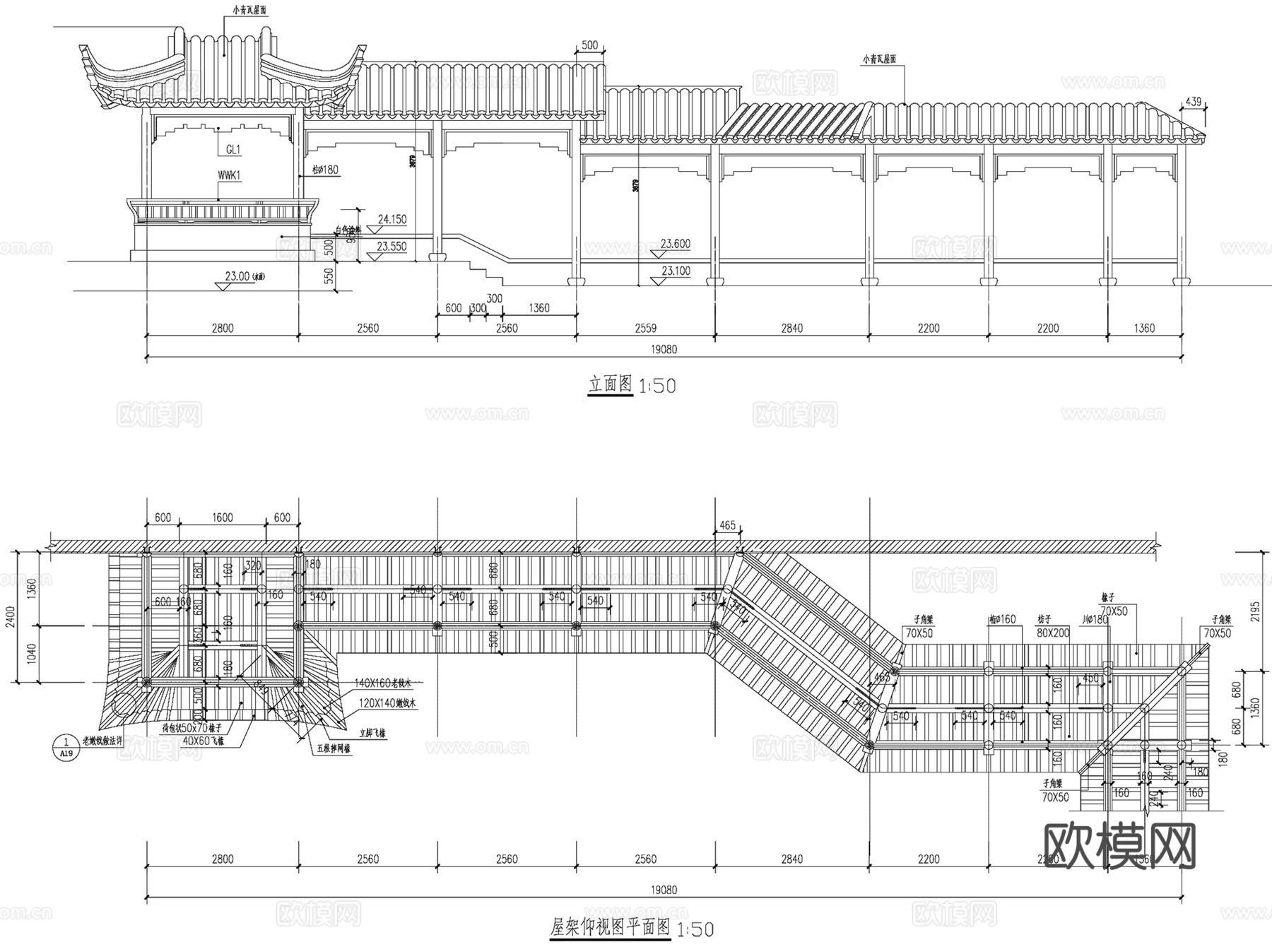 中式古典园林景观亭水榭风雨连廊垂花门CAD施工图详图集cad施工图