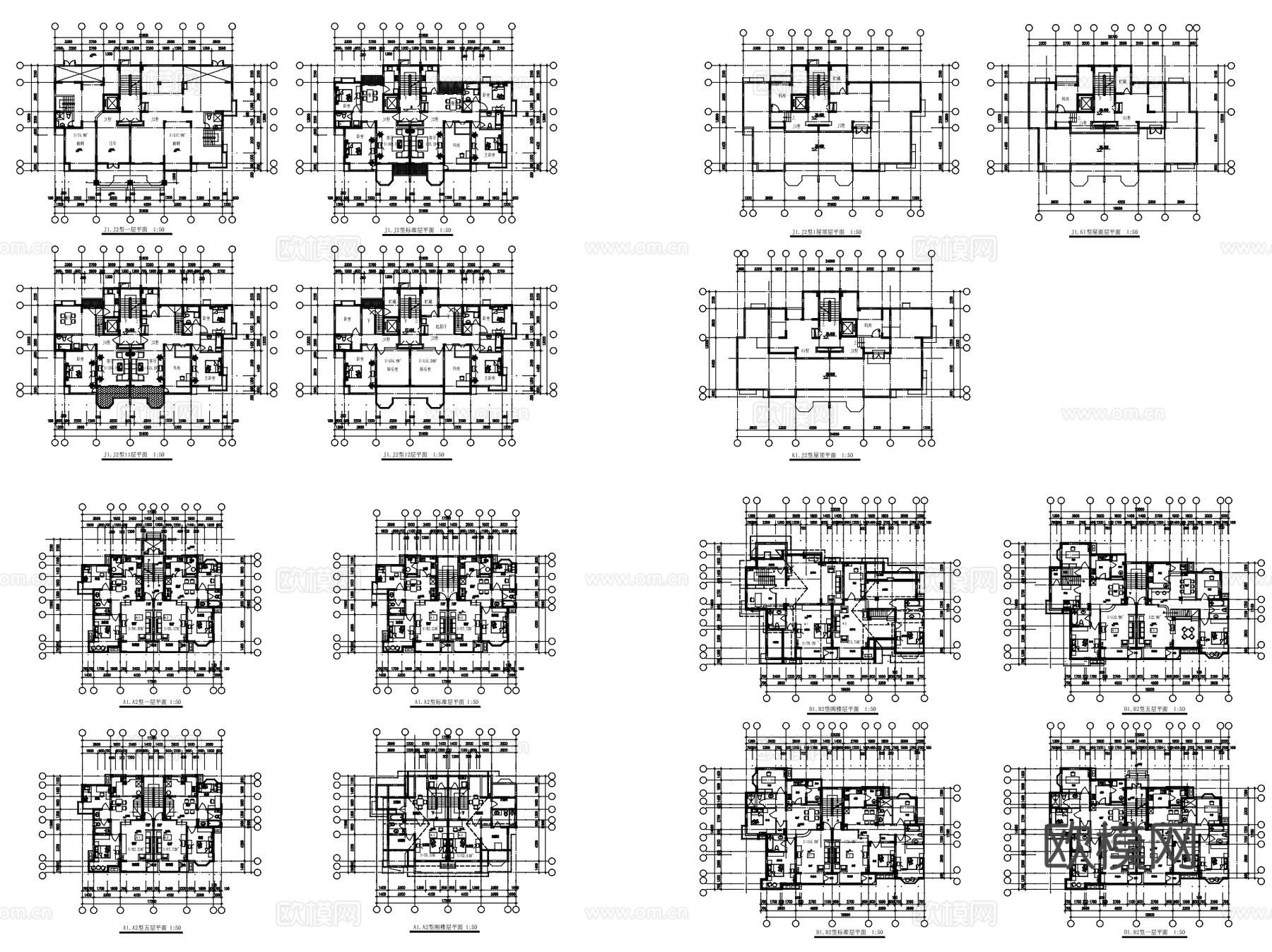 住宅建筑多种类户型图CAD平面施工图集 300套cad施工图