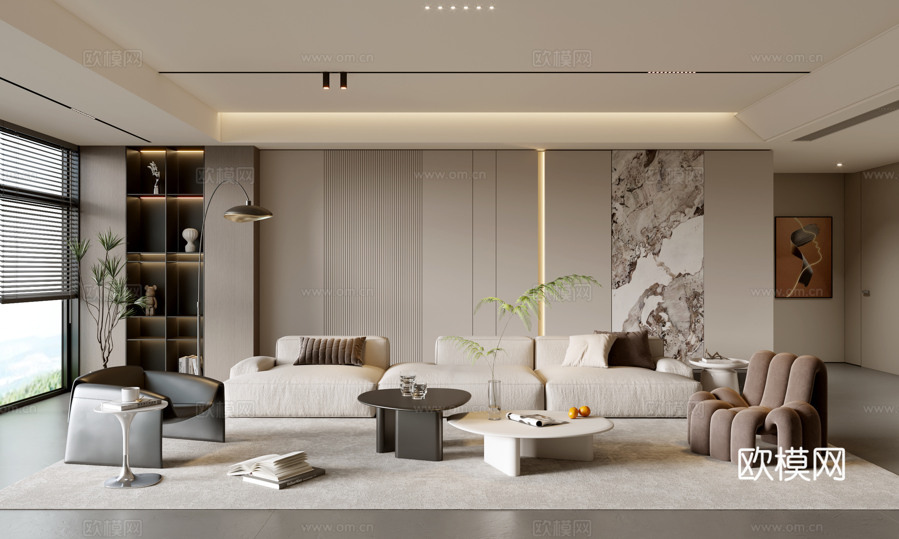 意式客厅 现代客厅 沙发茶几组合 休闲椅 沙发背景su模型