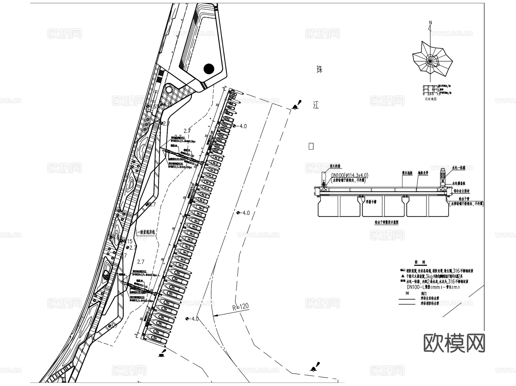 珠海会展中心水上码头展示区浮桥景观CAD施工图全套cad施工图