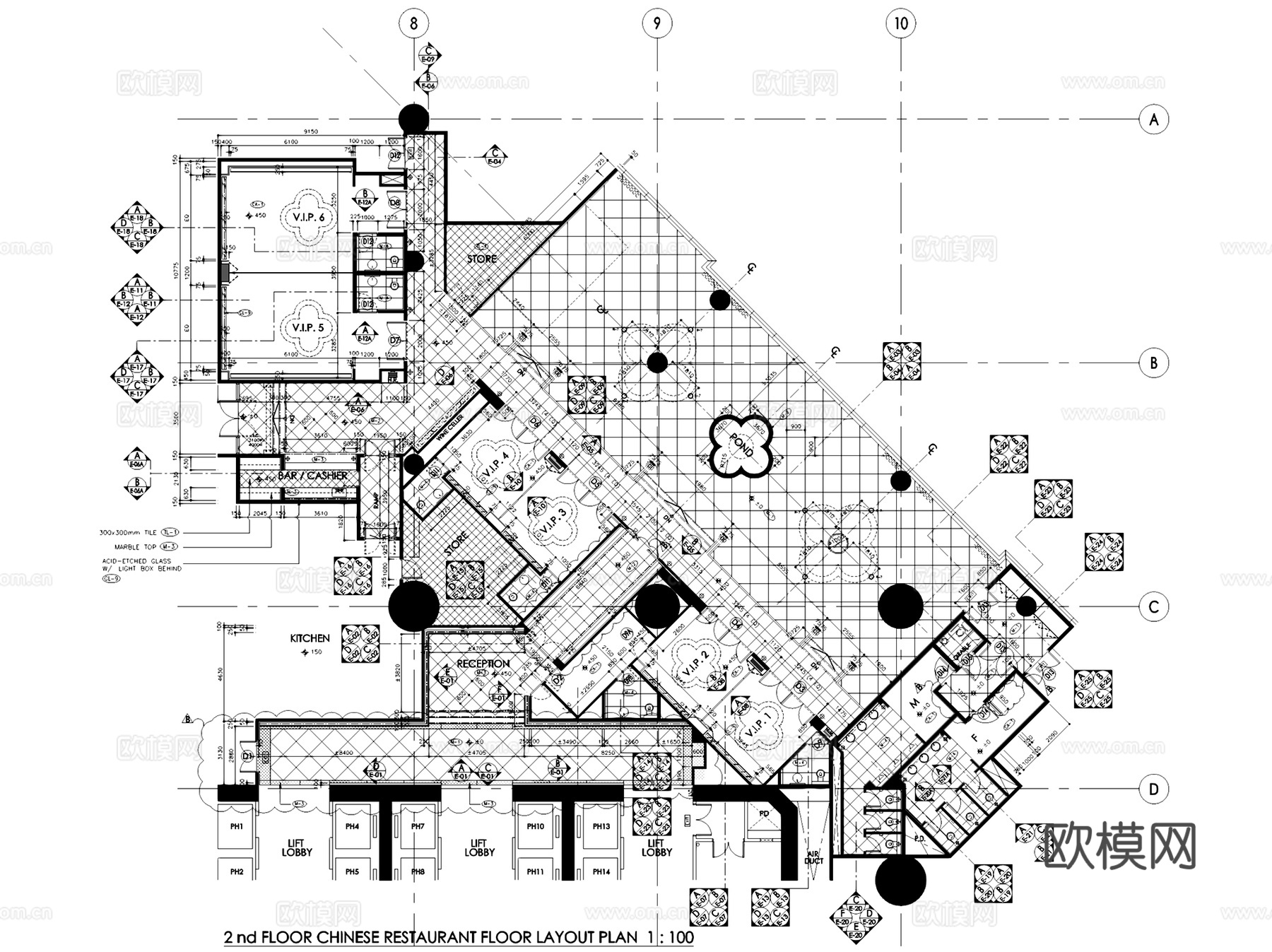 澳门五星级酒店中餐厅室内工装CAD施工图整套cad施工图