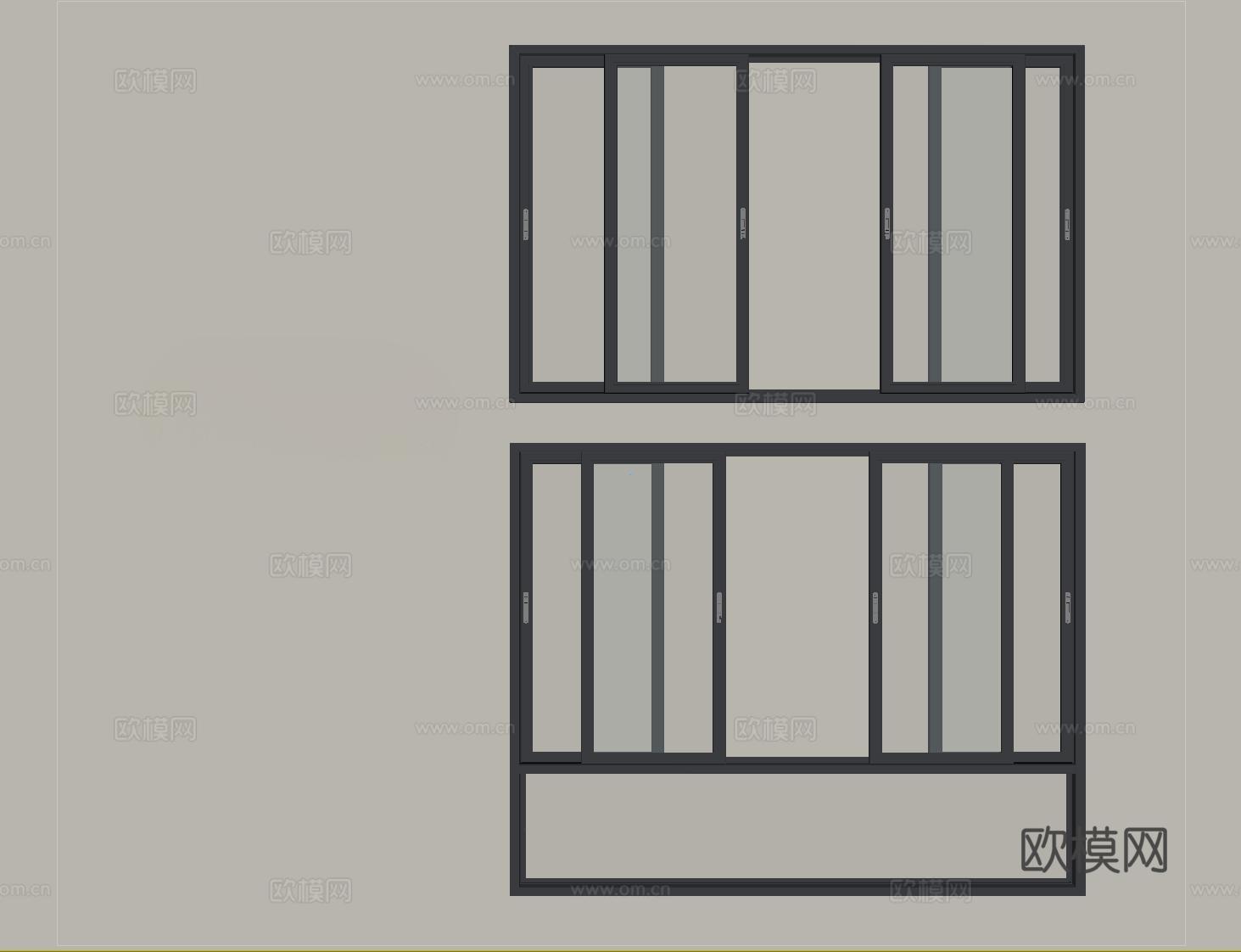 现代推拉窗 阳台窗 落地窗su模型