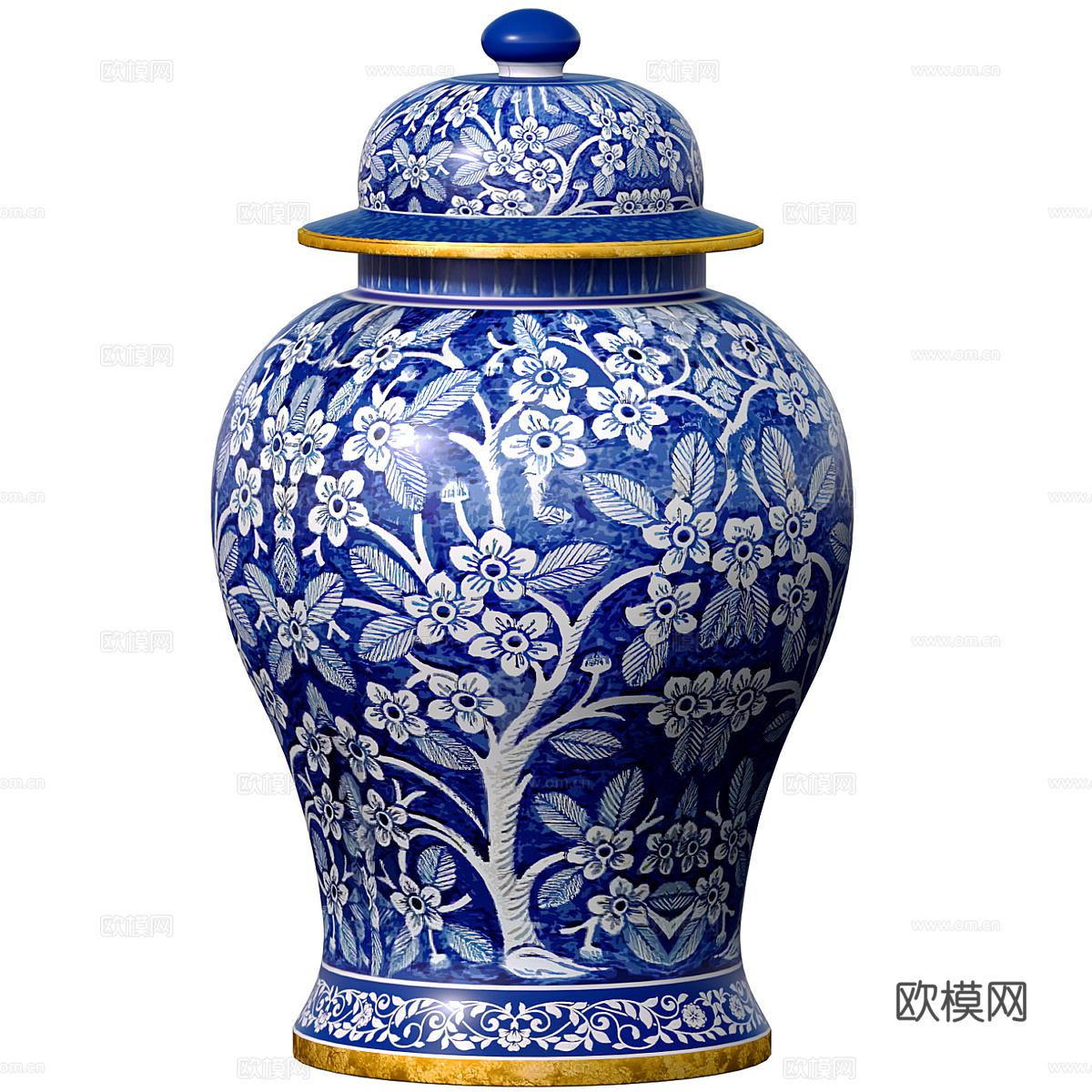 中式青花瓷瓷器 花瓶3d模型下载（渲染图1）