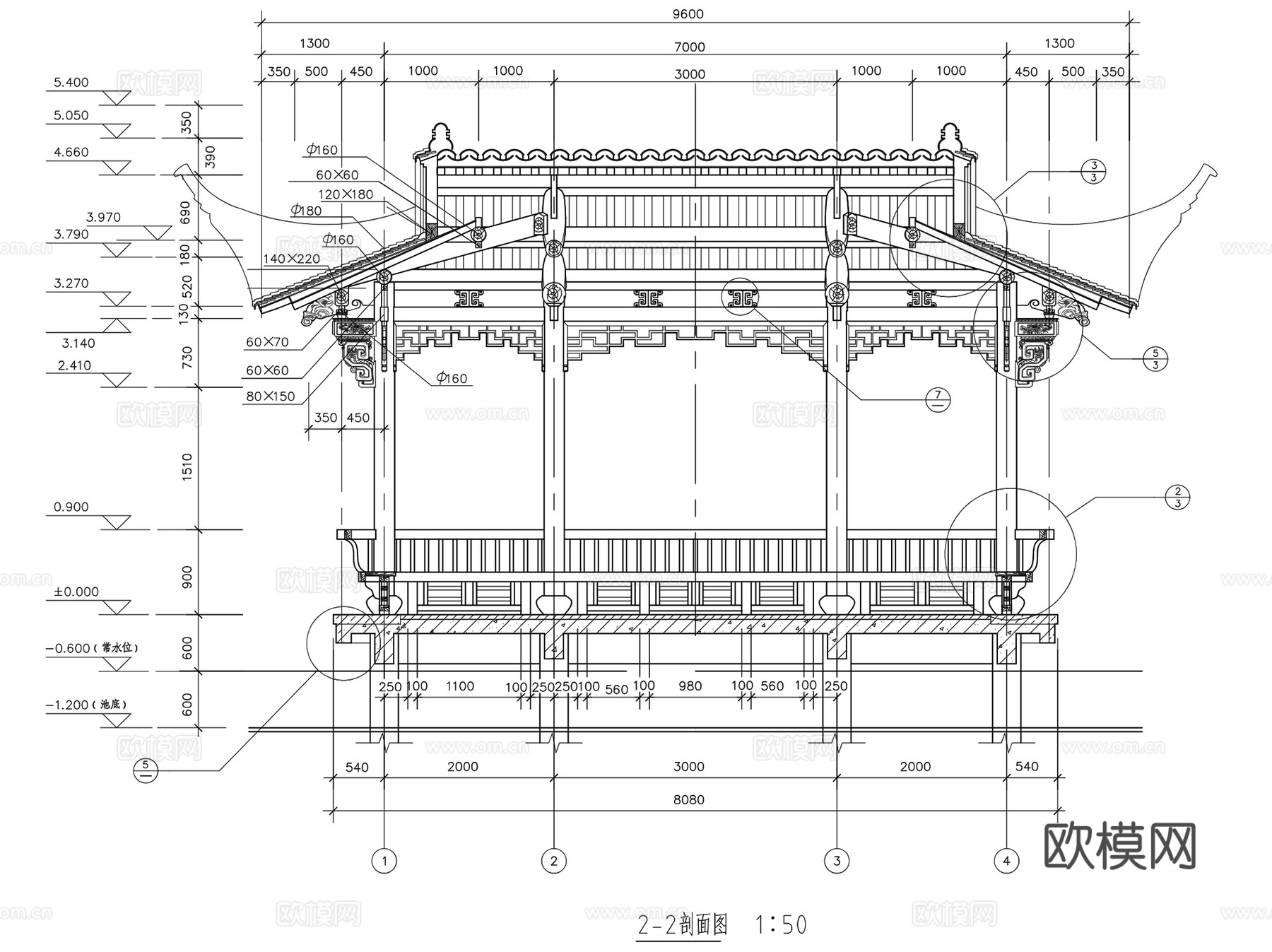 中式园林景观古建水榭CAD施工图集 3套cad施工图