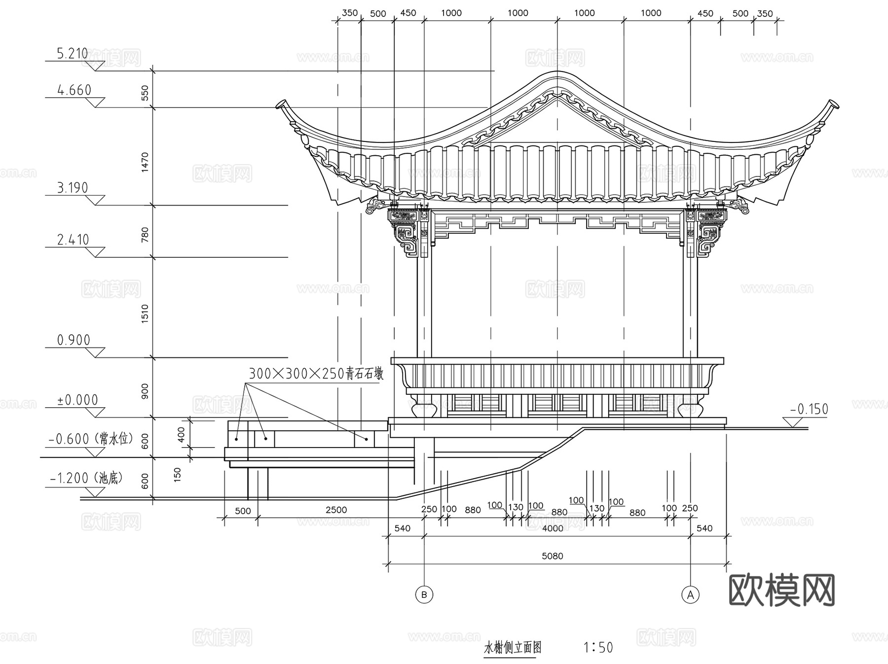中式园林景观古建水榭CAD施工图集 3套cad施工图