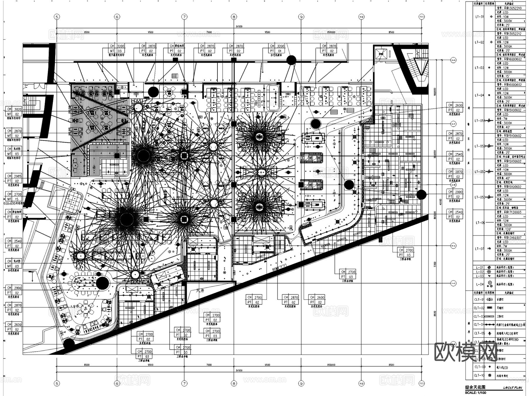 启皓華都食街餐厅美食城室内工装施工图cad施工图