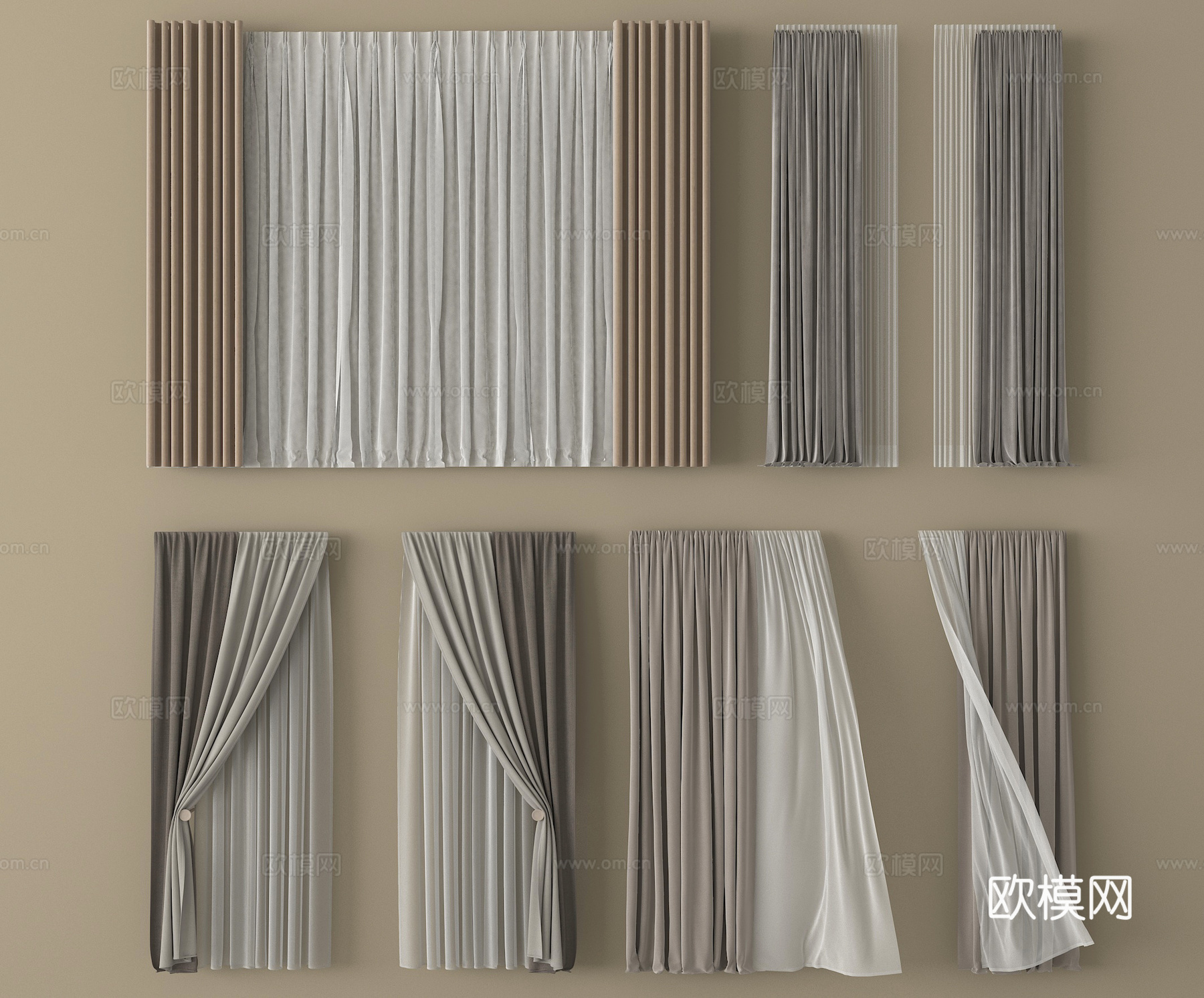 现代窗帘 布帘 纱帘 褶帘su模型