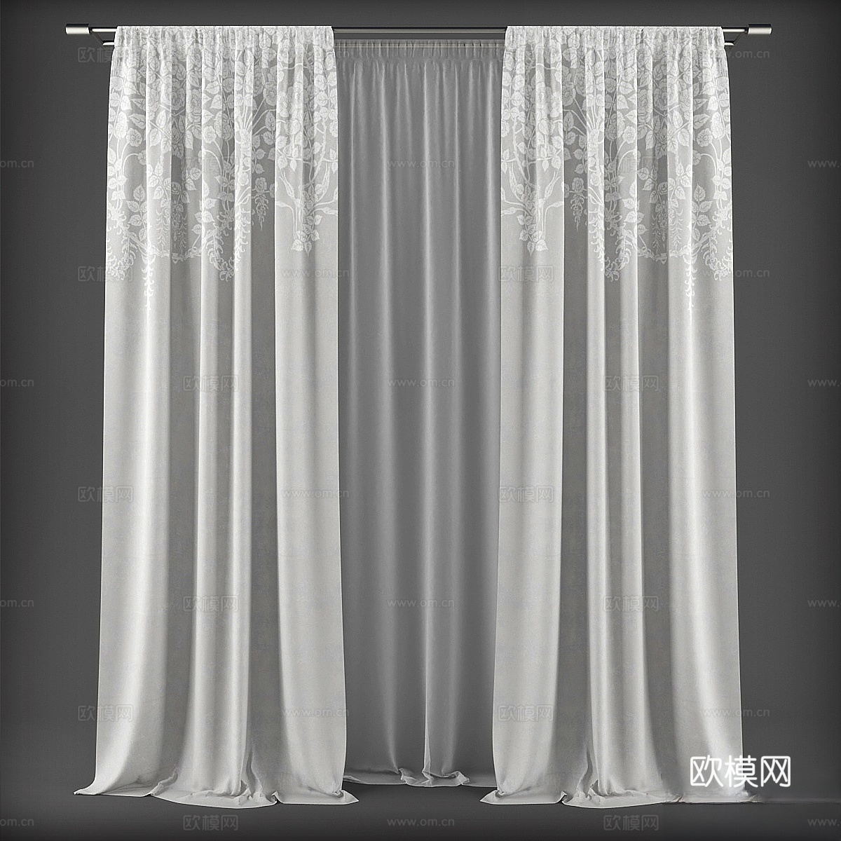 新古典窗帘 纱帘3d模型下载