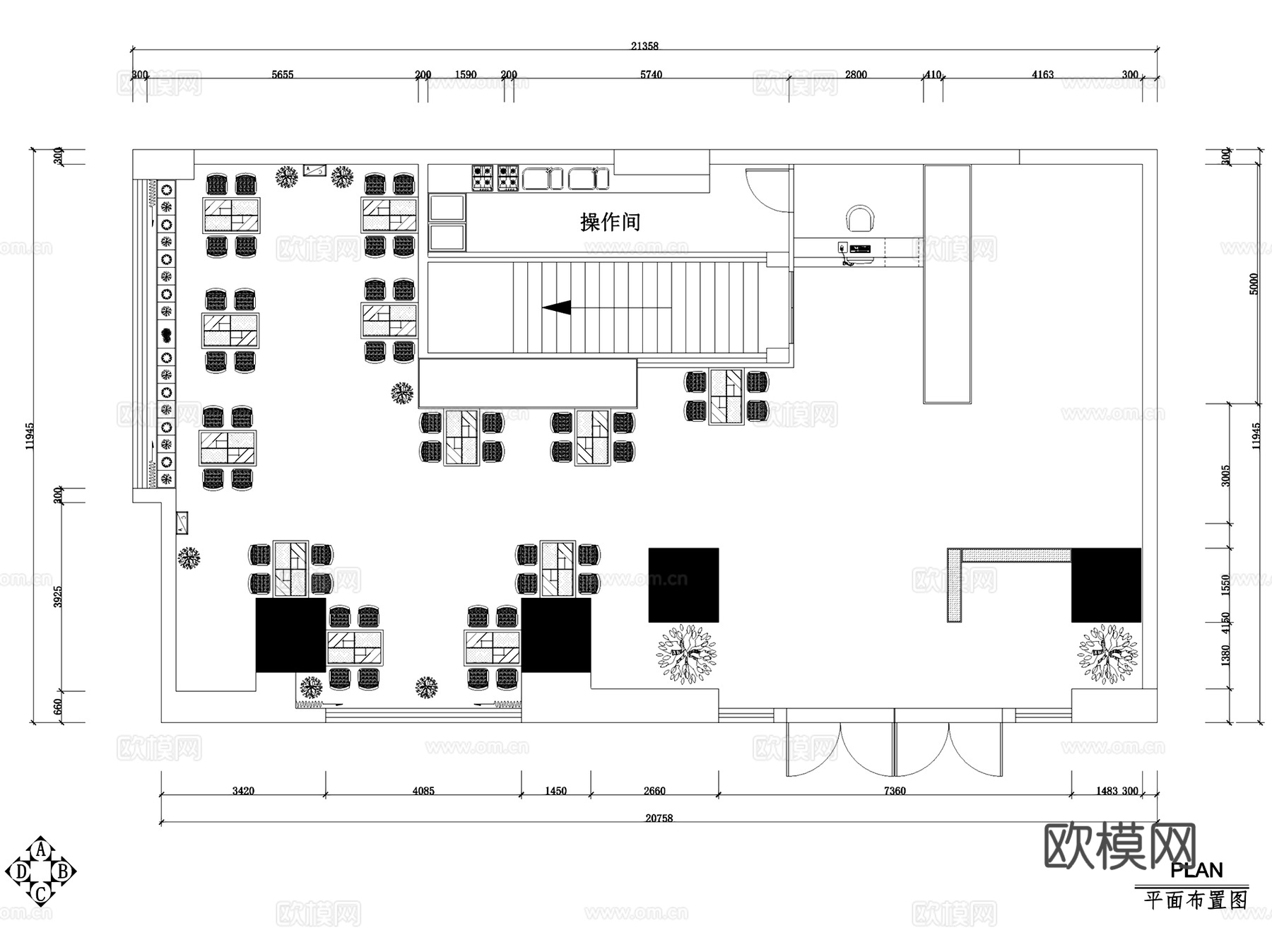 华盟商务广场茶餐厅室内工装CAD施工图+3Dmax模型cad施工图