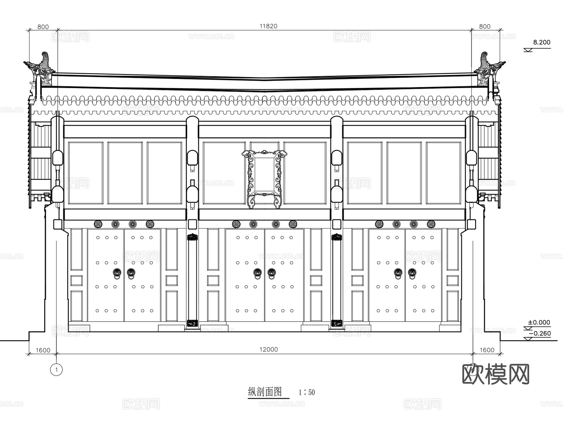 中式古建筑剖立面檐角雕花CAD施工图集 26套cad施工图