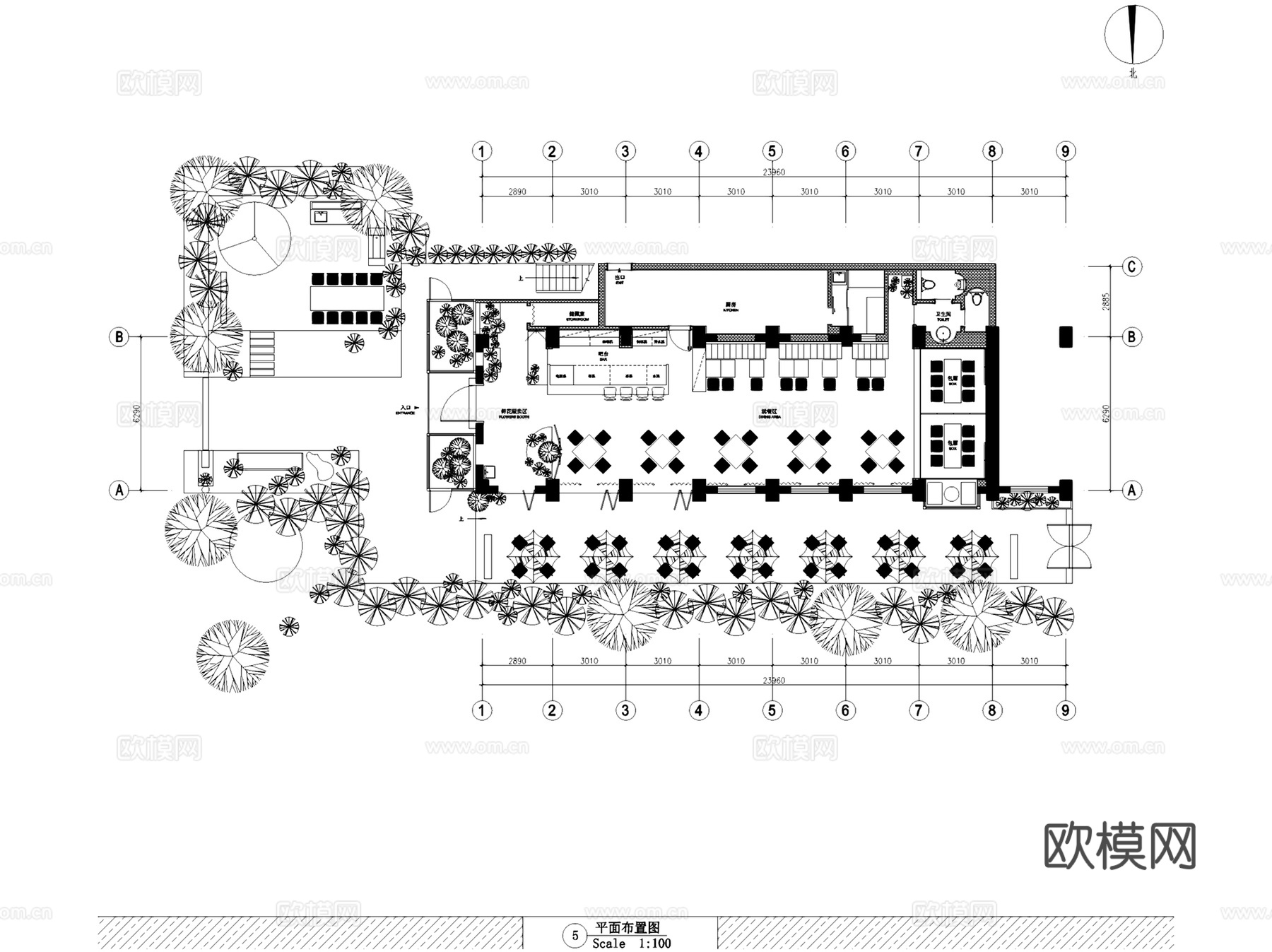 杭州胡须先生餐厅室内工装CAD施工图整套cad施工图