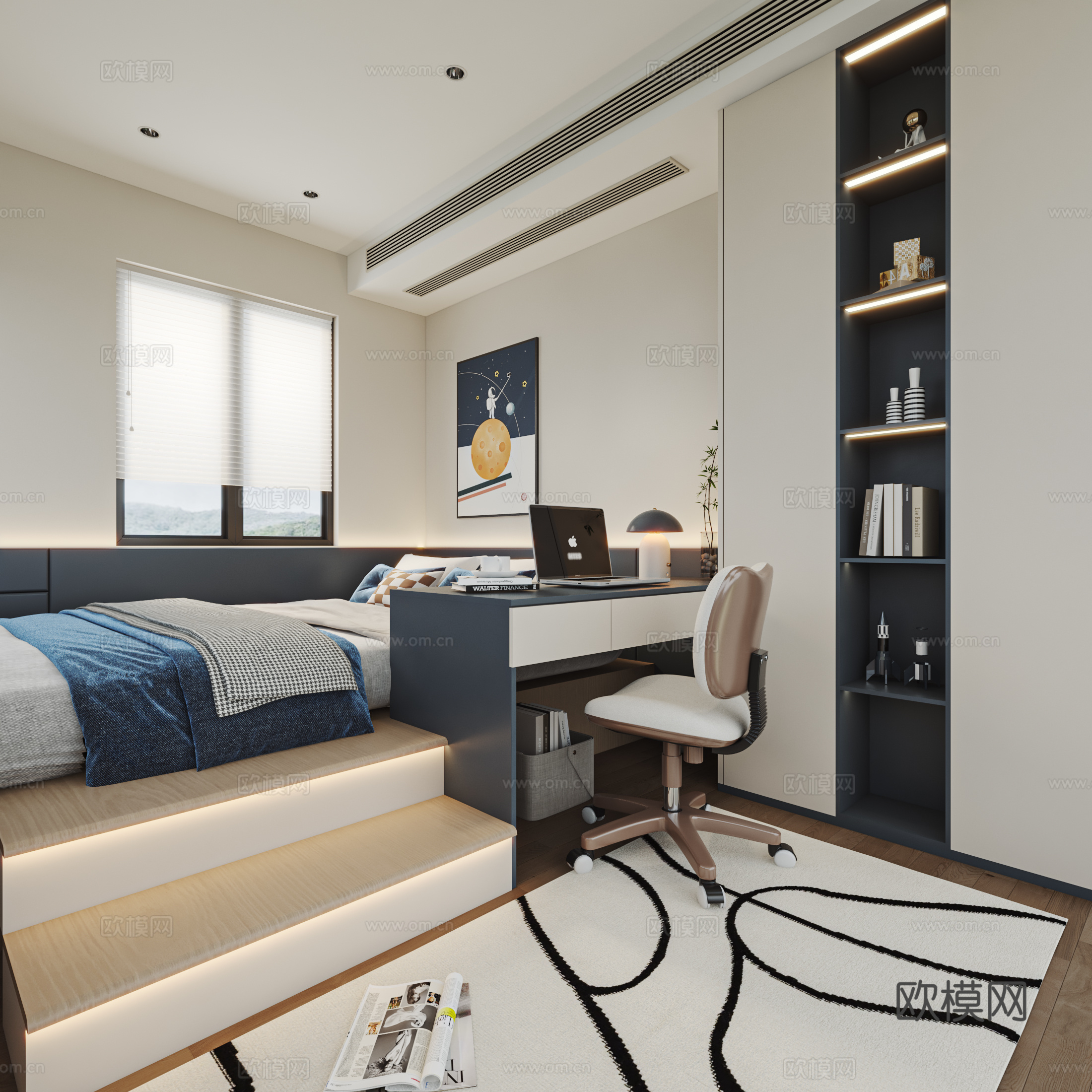 儿童房  榻榻米  男孩房3d模型下载