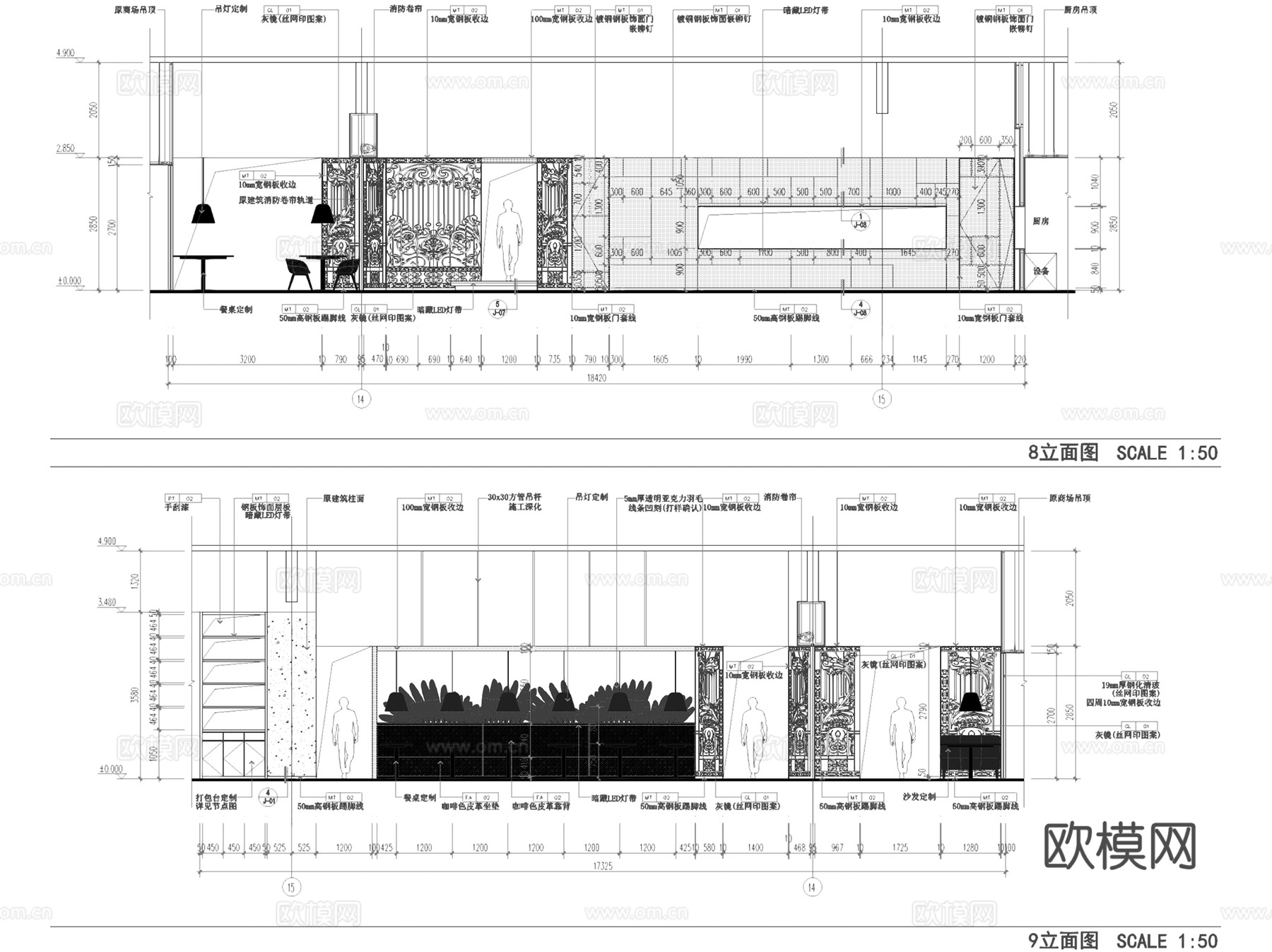 鹅夫人莘庄仲盛店餐厅室内工装CAD施工图整套cad施工图