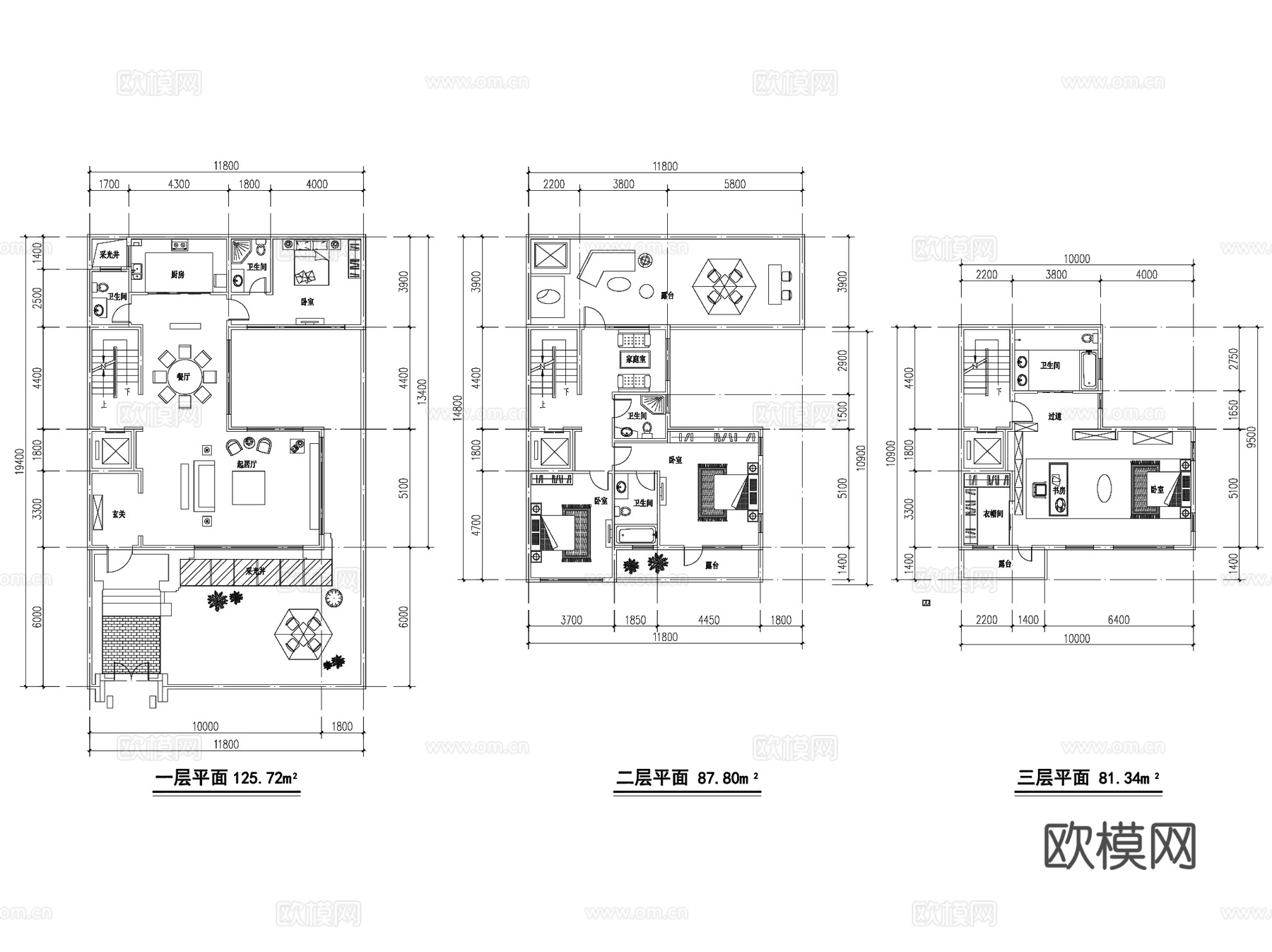 住宅建筑套型标准化户型图CAD施工图整合 45套cad施工图