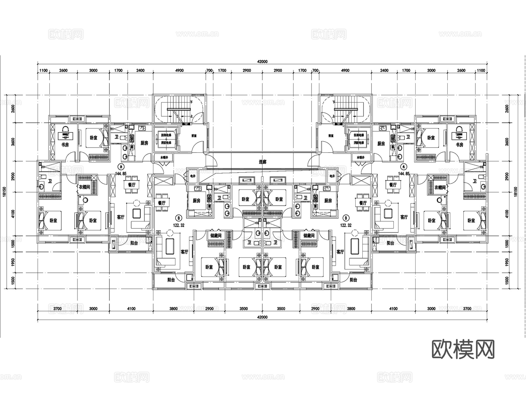 住宅建筑套型标准化户型图CAD施工图整合 45套cad施工图