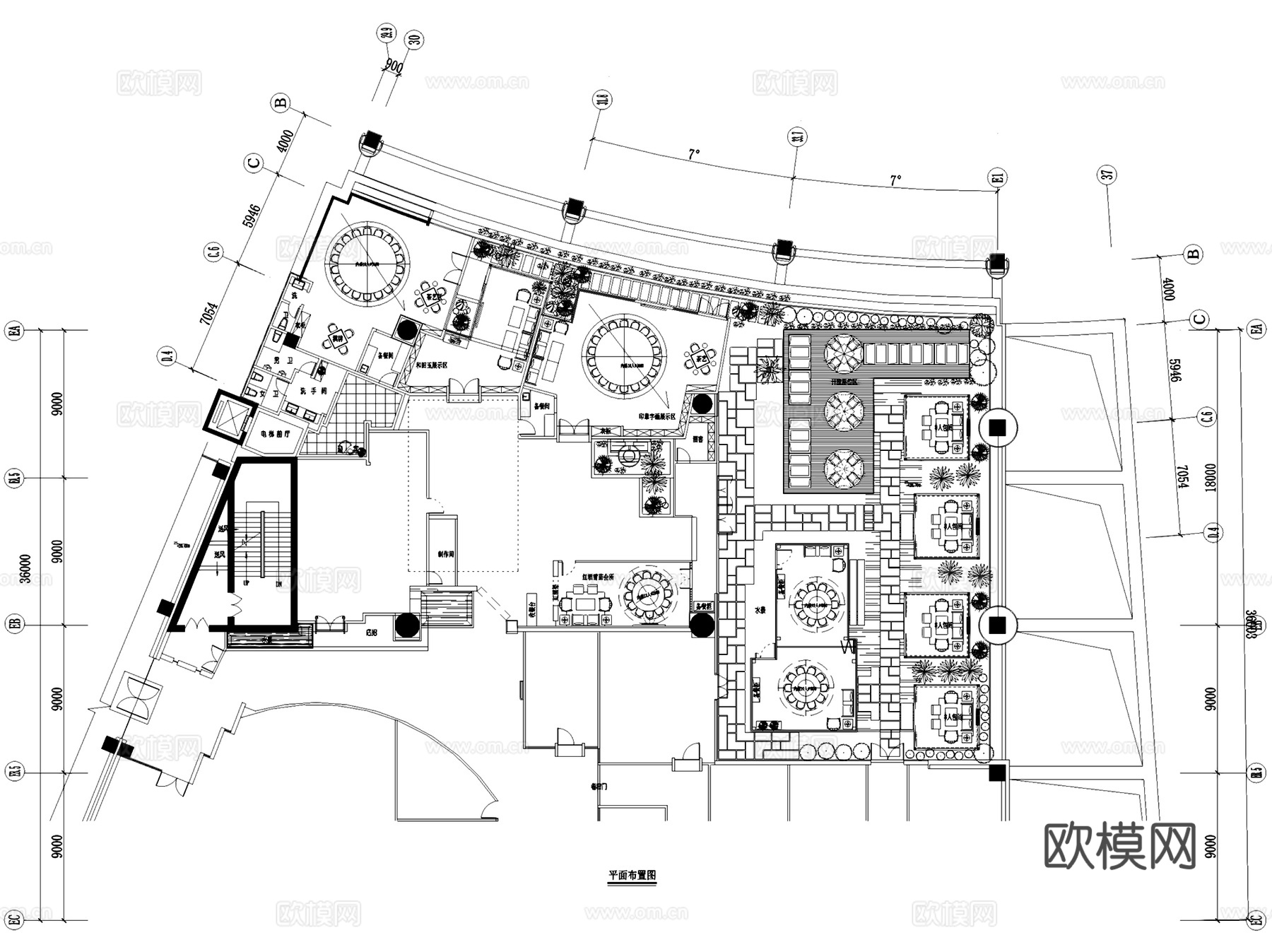 单层中式孤山茶餐厅会所室内工装CAD施工图cad施工图