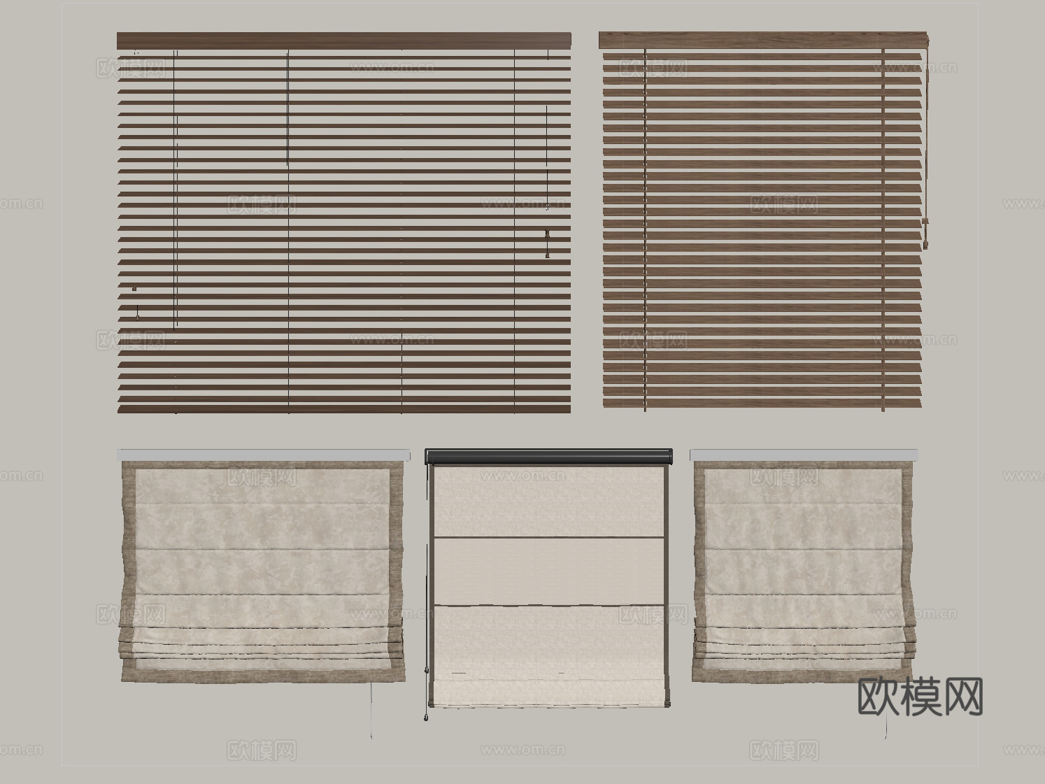 新中式百叶帘 卷帘 布帘su模型