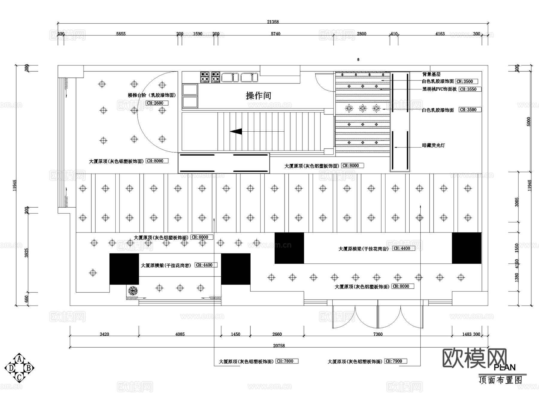 华盟商务广场茶餐厅室内工装CAD施工图+3Dmax模型cad施工图