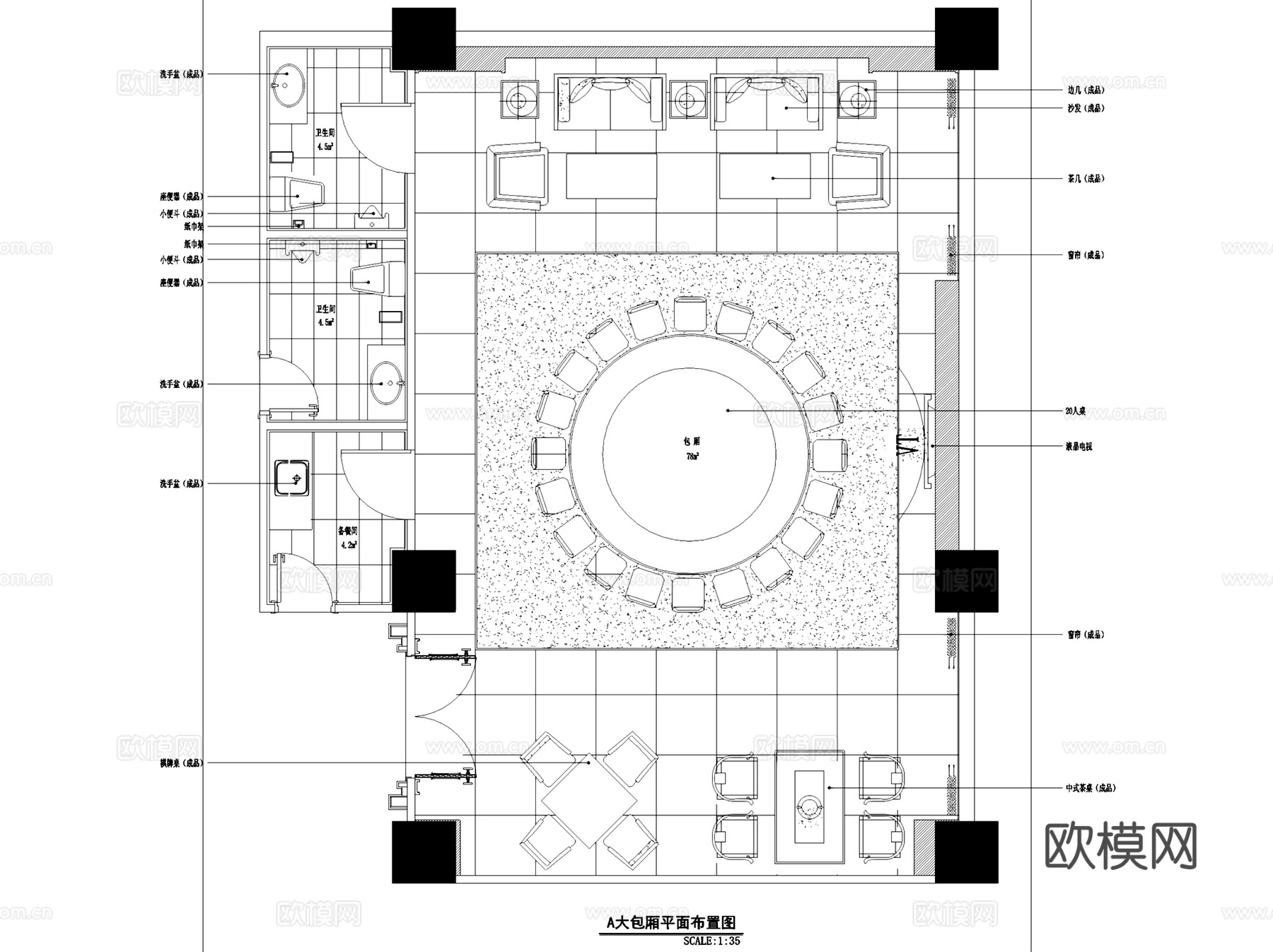 福清卓越酒店大堂及餐厅室内工装CAD施工图cad施工图