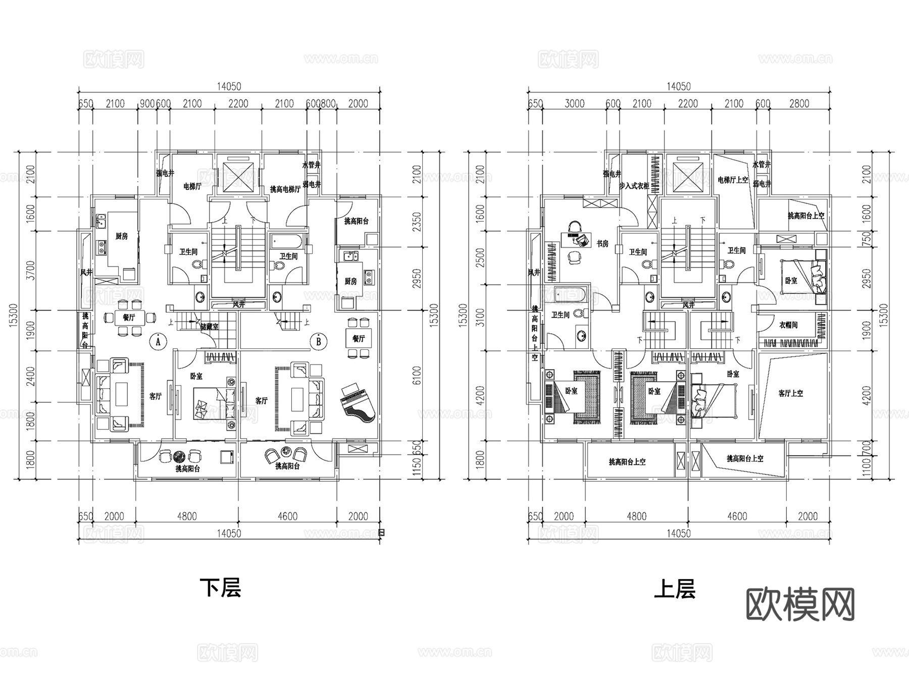 住宅建筑套型标准化户型图CAD施工图整合 45套cad施工图