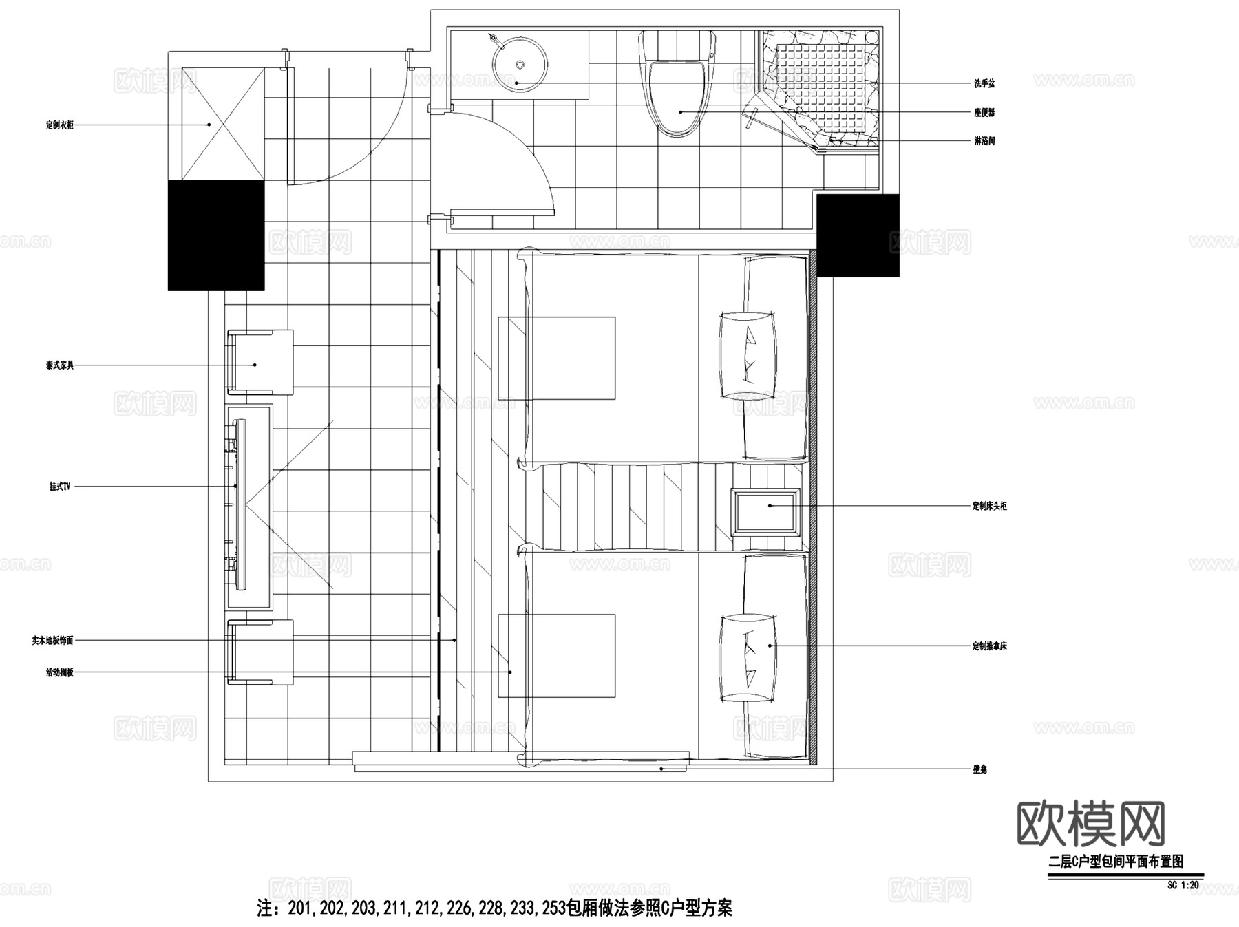 福州铭濠泰式SPA会所室内工装CAD施工图cad施工图