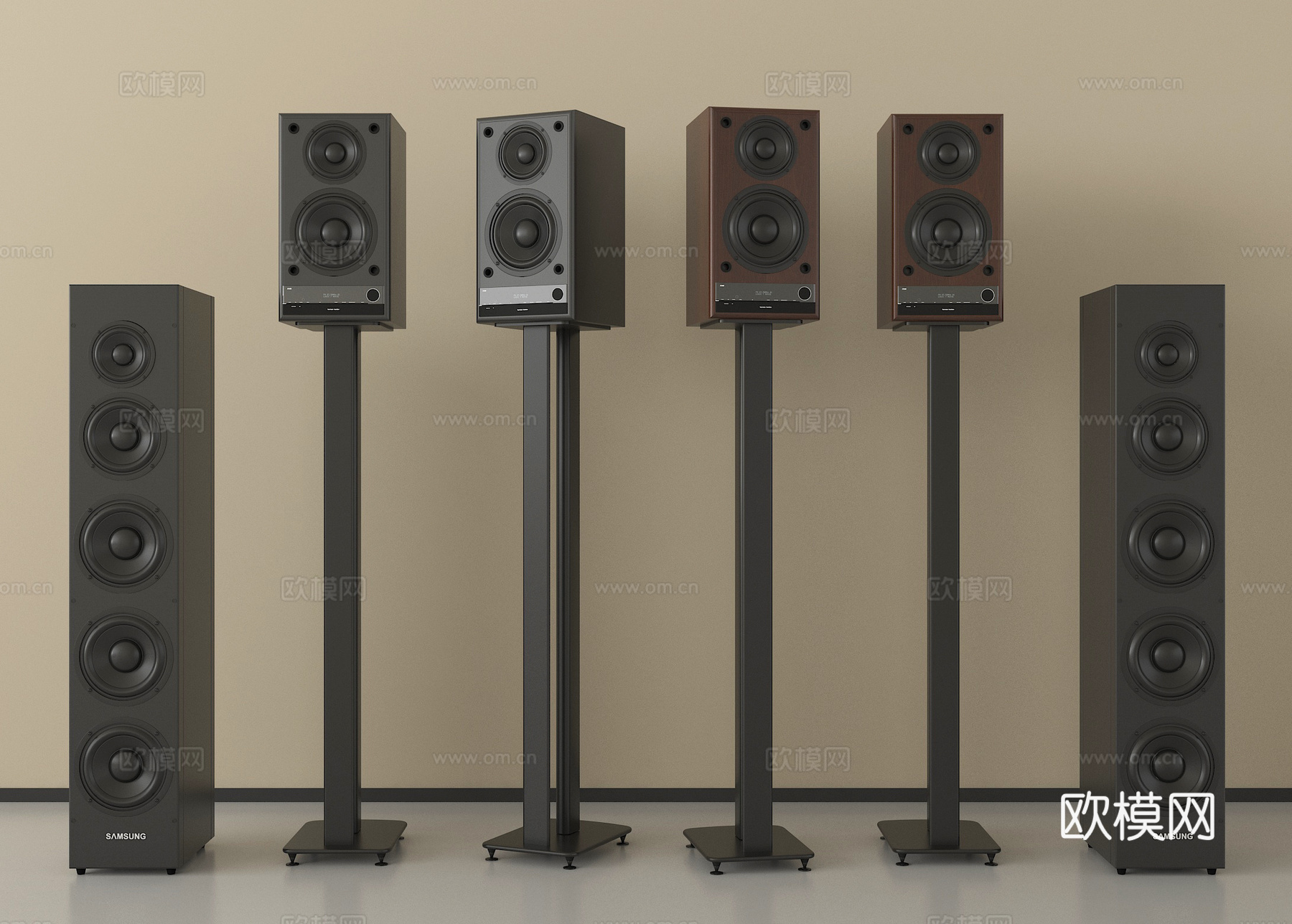 现代音响 音响组合 立式音响 蓝牙音箱 低音炮su模型